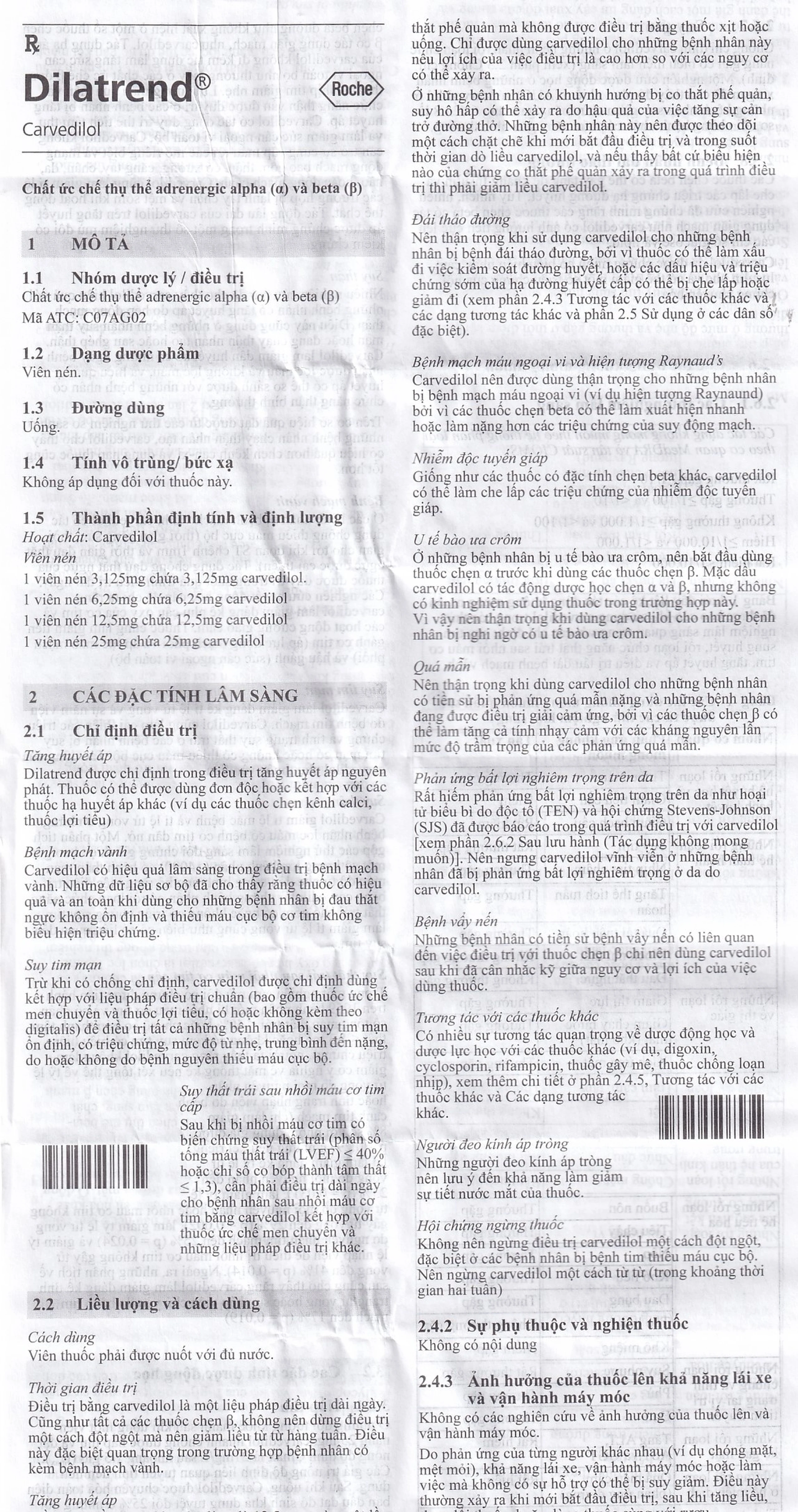 Thuốc Dilatrend 6.25mg Roche điều trị tăng huyết áp, bệnh mạch vành, suy tim mạn (3 vỉ x 10 viên)