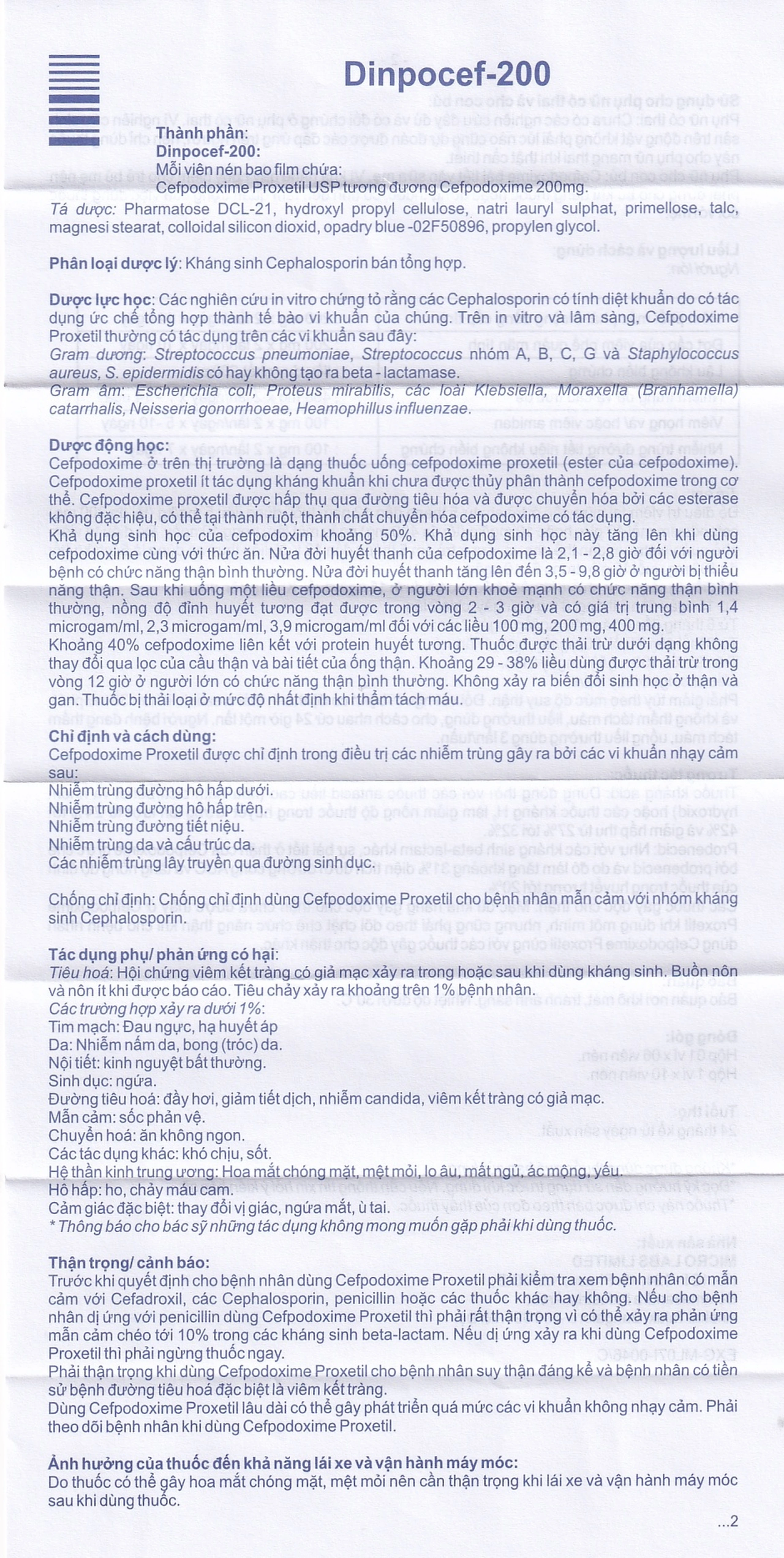 Thuốc Dinpocef-200 Micro điều trị nhiễm trùng (10 viên)