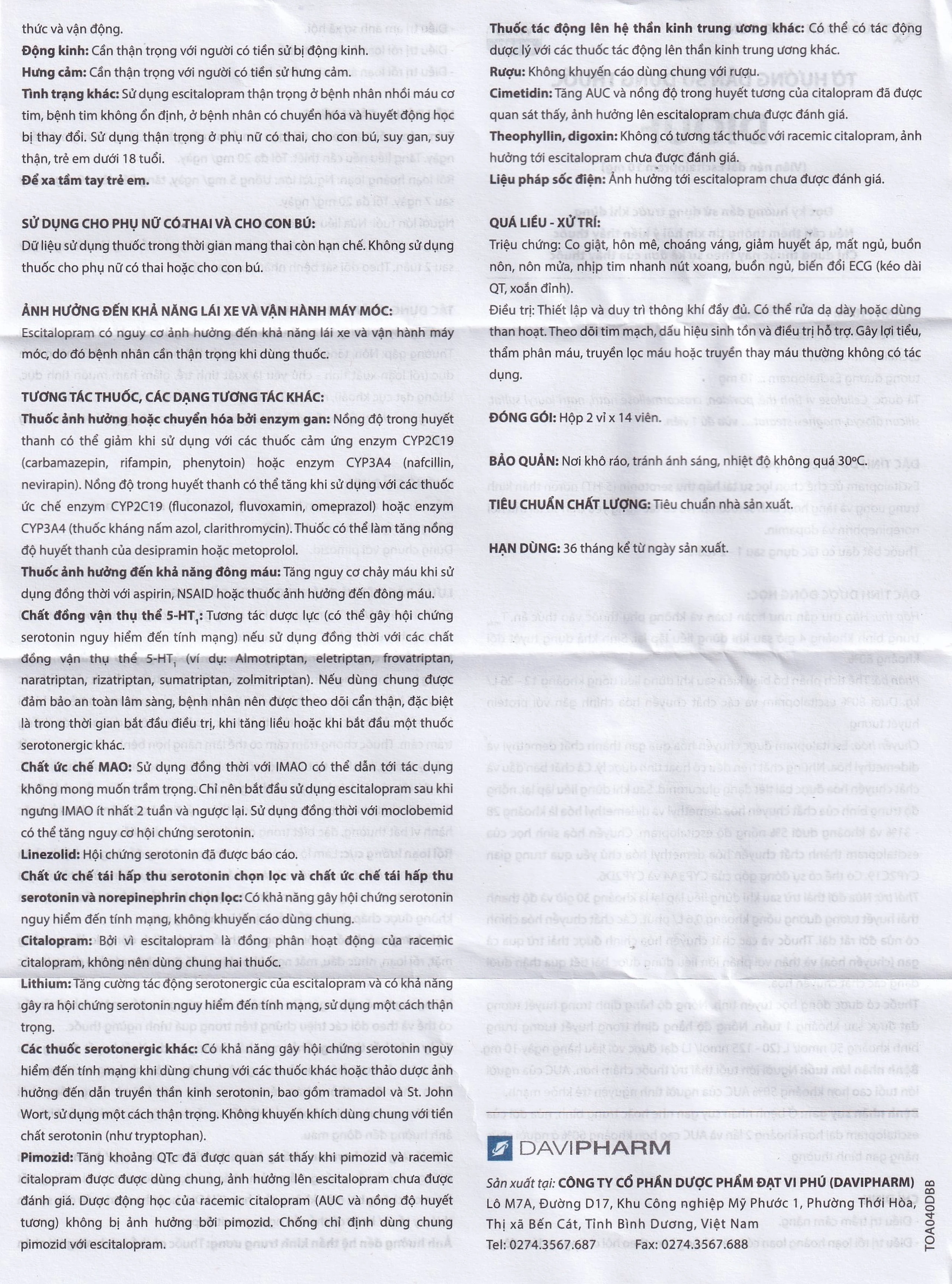 Thuốc Diouf Davipharm điều trị trầm cảm nặng, rối loạn hoảng loạn (2 vỉ x 14 viên)