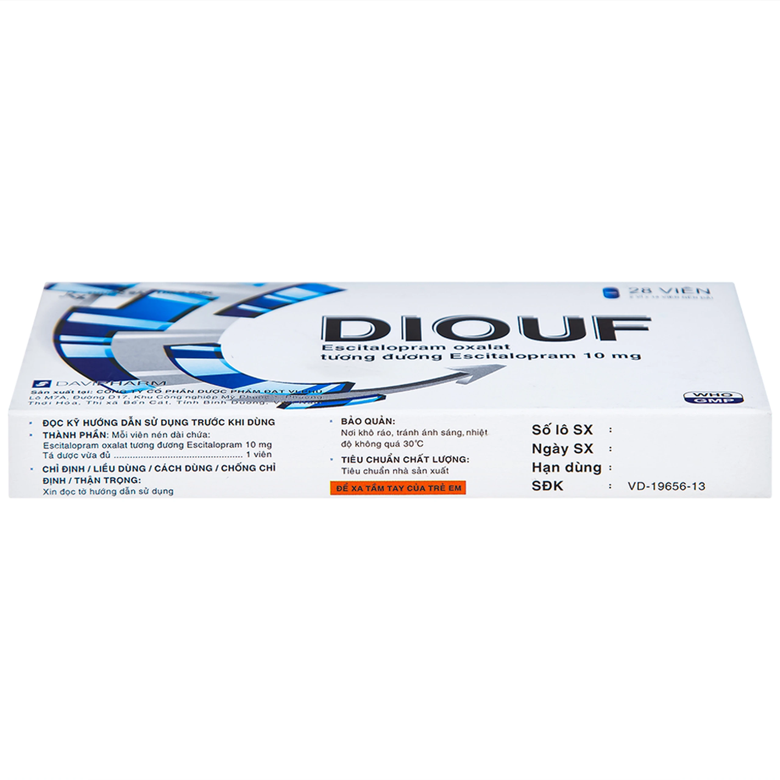 Thuốc Diouf Davipharm điều trị trầm cảm nặng, rối loạn hoảng loạn (2 vỉ x 14 viên)