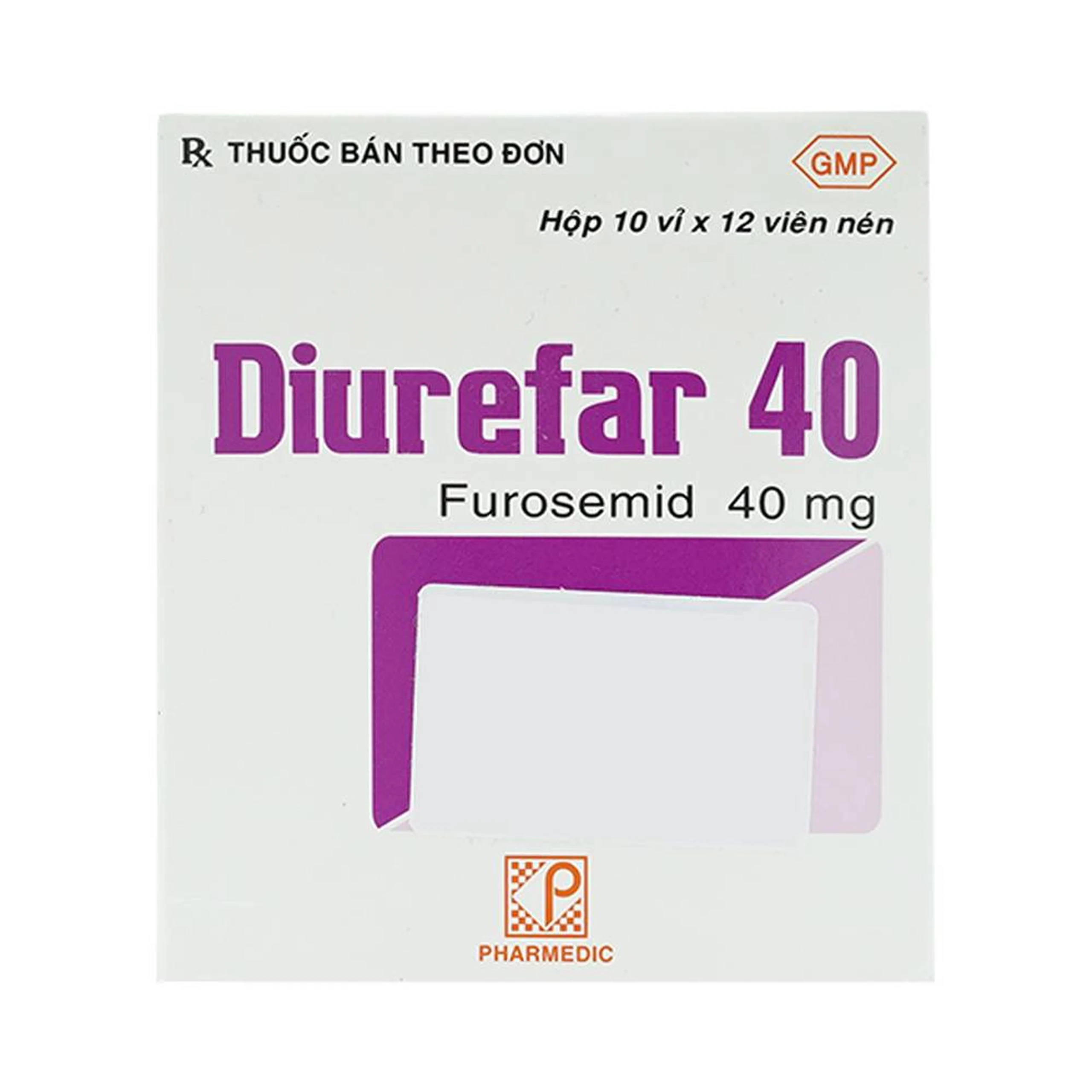 Thuốc Diurefar 40 Pharmedic điều trị tăng huyết áp, phù do suy tim, xơ gan, bệnh thận (10 vỉ x 12 viên)