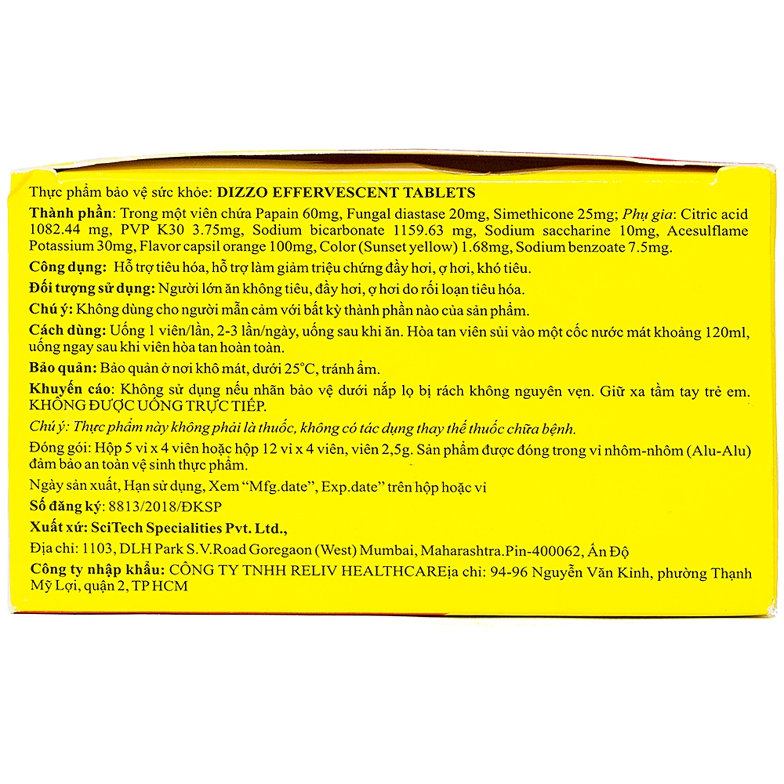 Viên sủi hỗ trợ tiêu hóa Dizzo Reliv (12 vỉ x 4 viên)