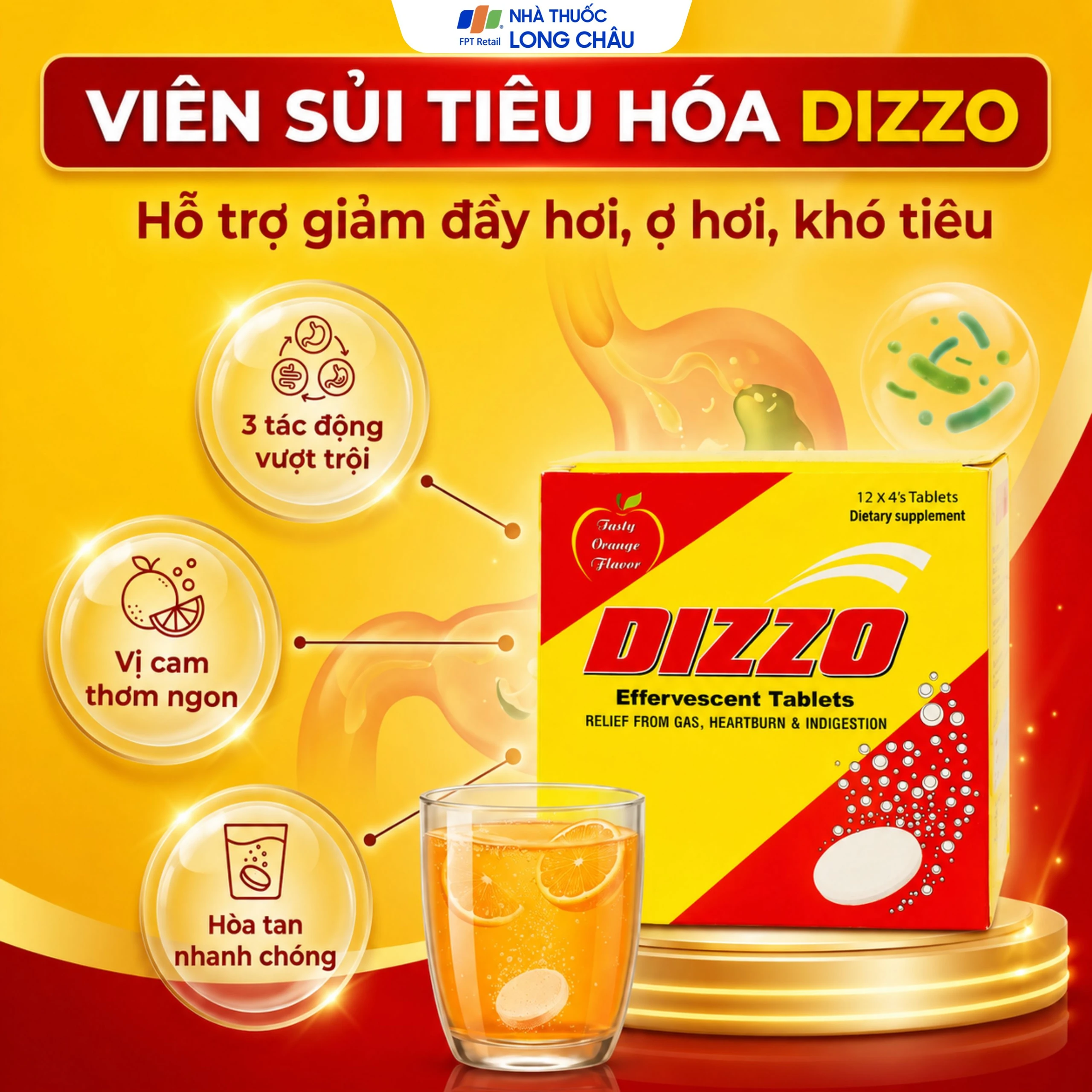 Viên sủi hỗ trợ tiêu hóa Dizzo Rv (12 vỉ x 4 viên) 2