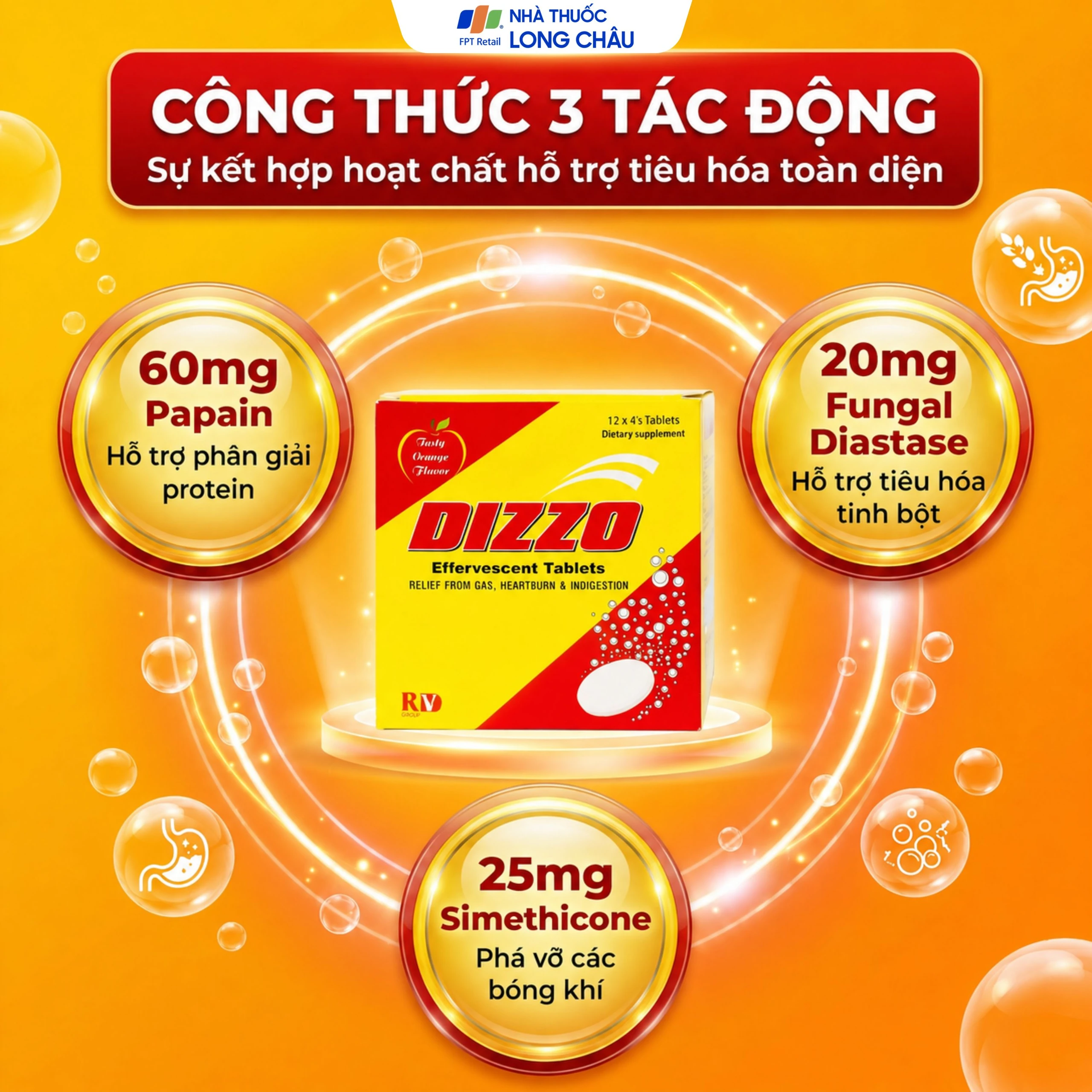 Viên sủi hỗ trợ tiêu hóa Dizzo Rv (12 vỉ x 4 viên) 3
