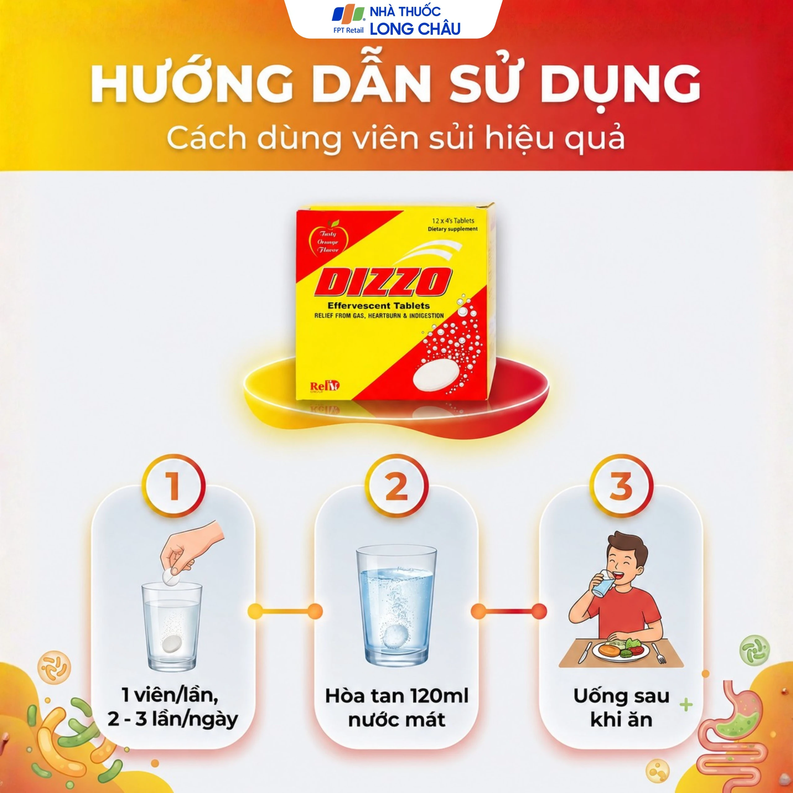 Viên sủi hỗ trợ tiêu hóa Dizzo Rv (12 vỉ x 4 viên) 5