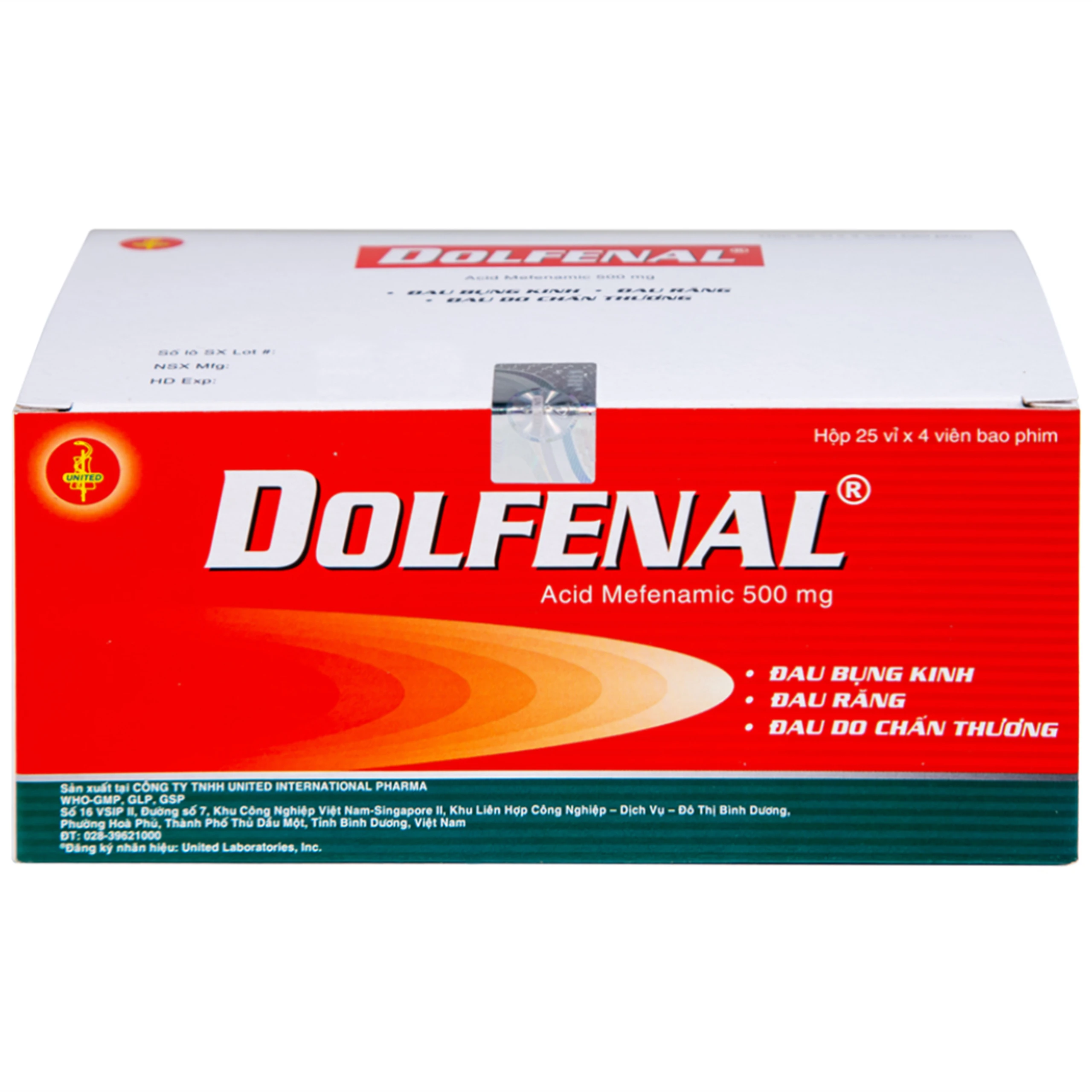 Thuốc Dolfenal United giảm đau bụng kinh, đau răng, đau do chấn thương (25 vỉ x 4 viên)