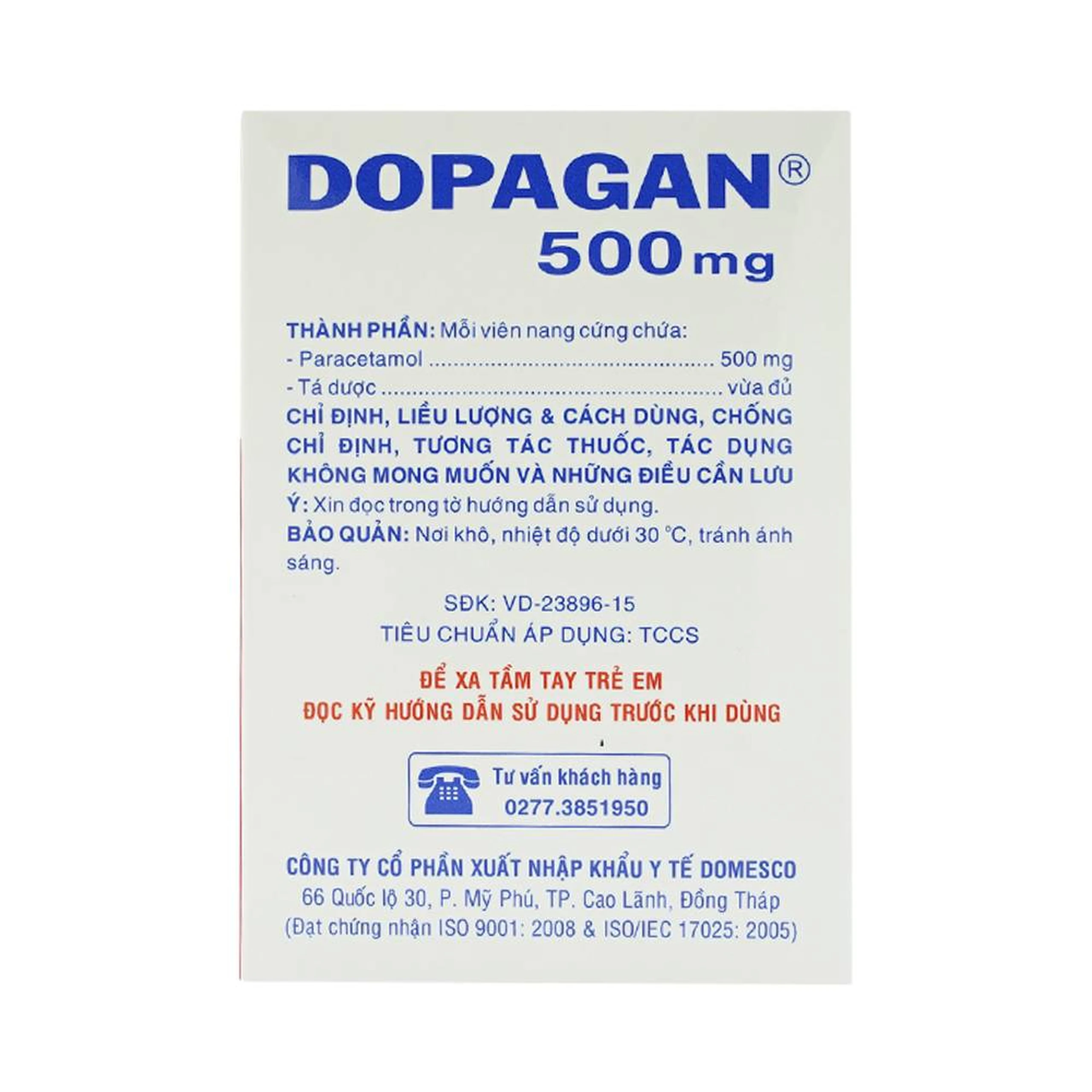 Thuốc Dopagan 500mg Domesco giảm đau và hạ sốt (20 vỉ x 10 viên)