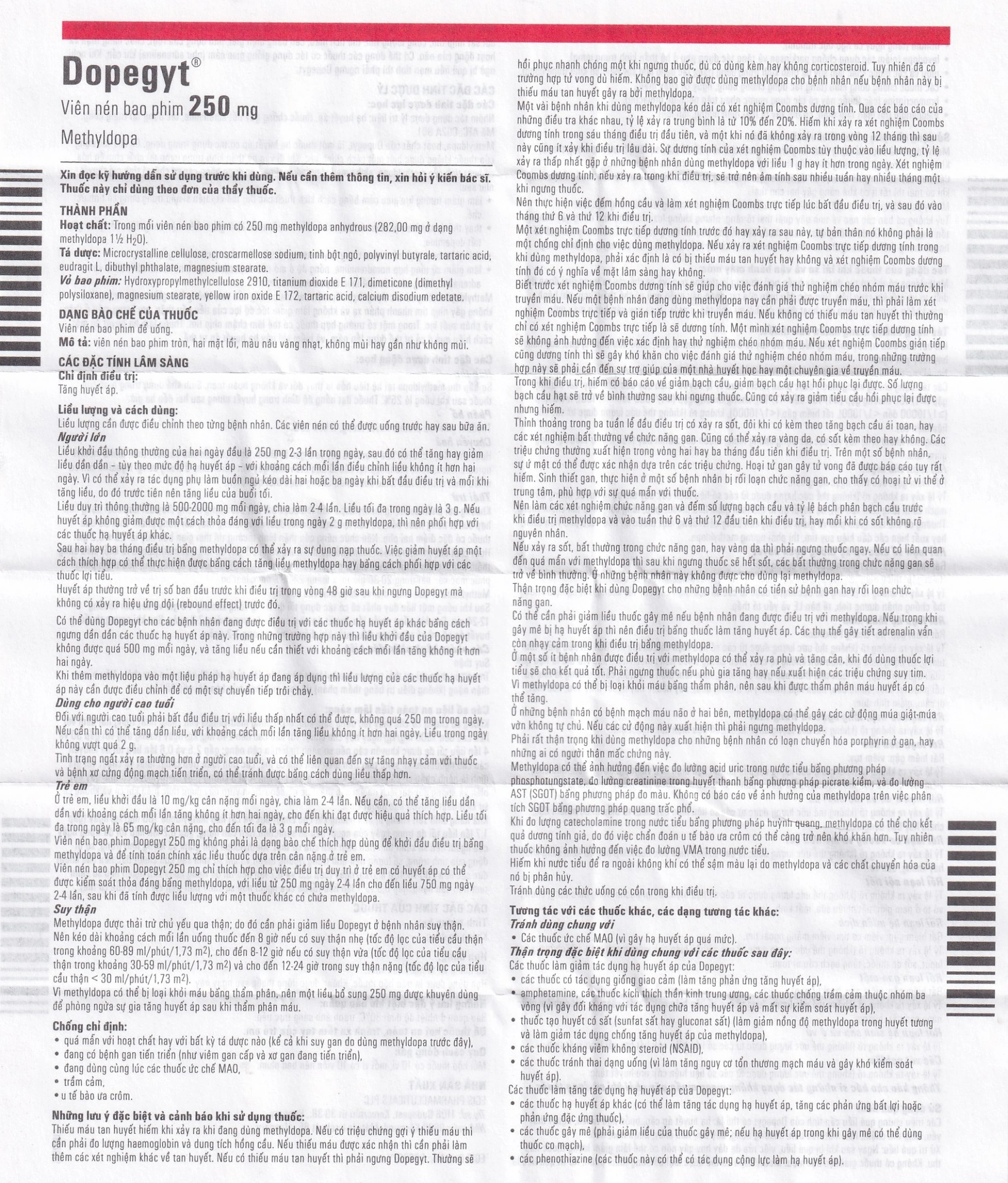 Thuốc Dopegyt 250mg Egis Pharma điều trị tăng huyết áp (10 vỉ x 10 viên)