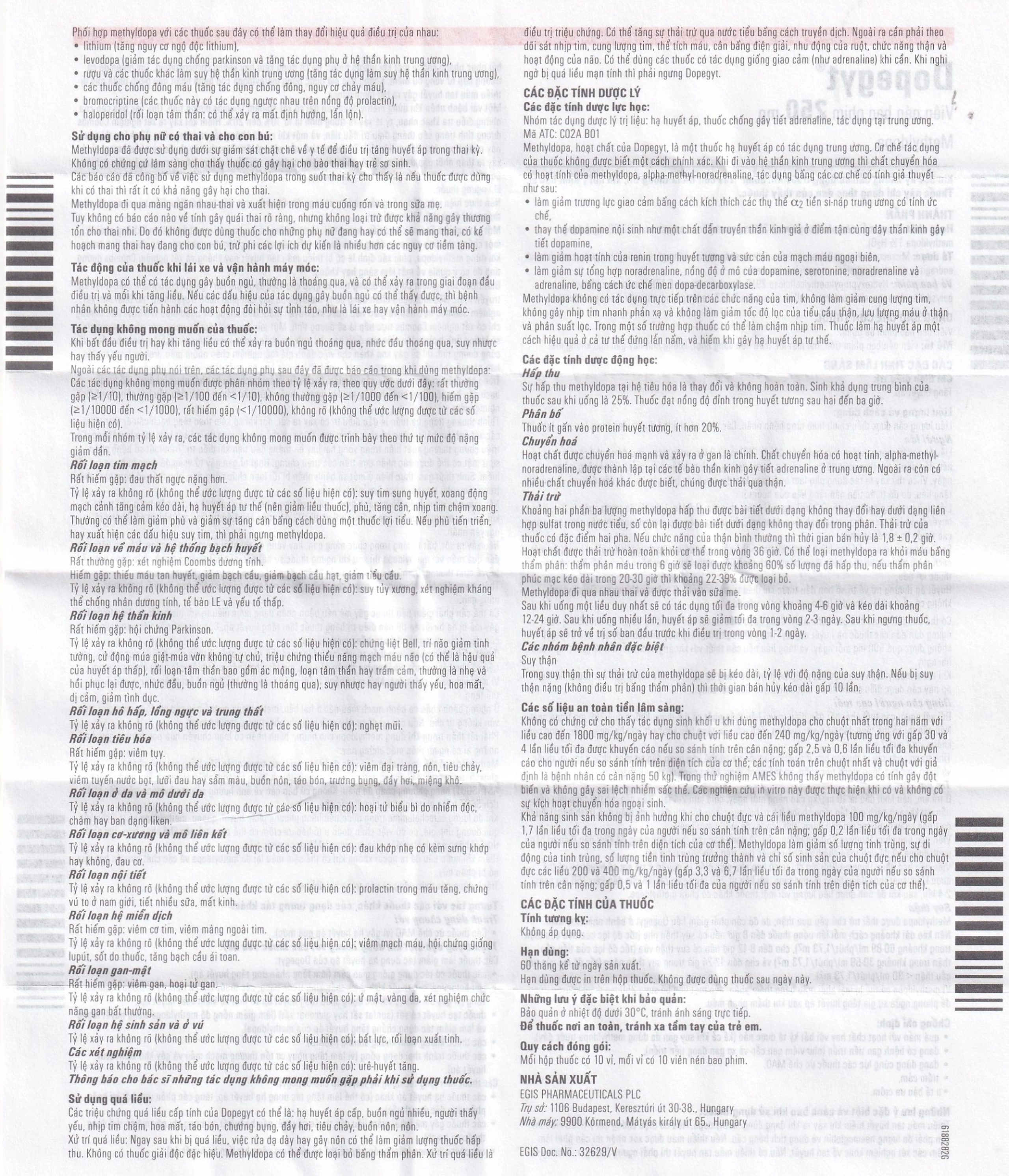 Thuốc Dopegyt 250mg Egis Pharma điều trị tăng huyết áp (10 vỉ x 10 viên)