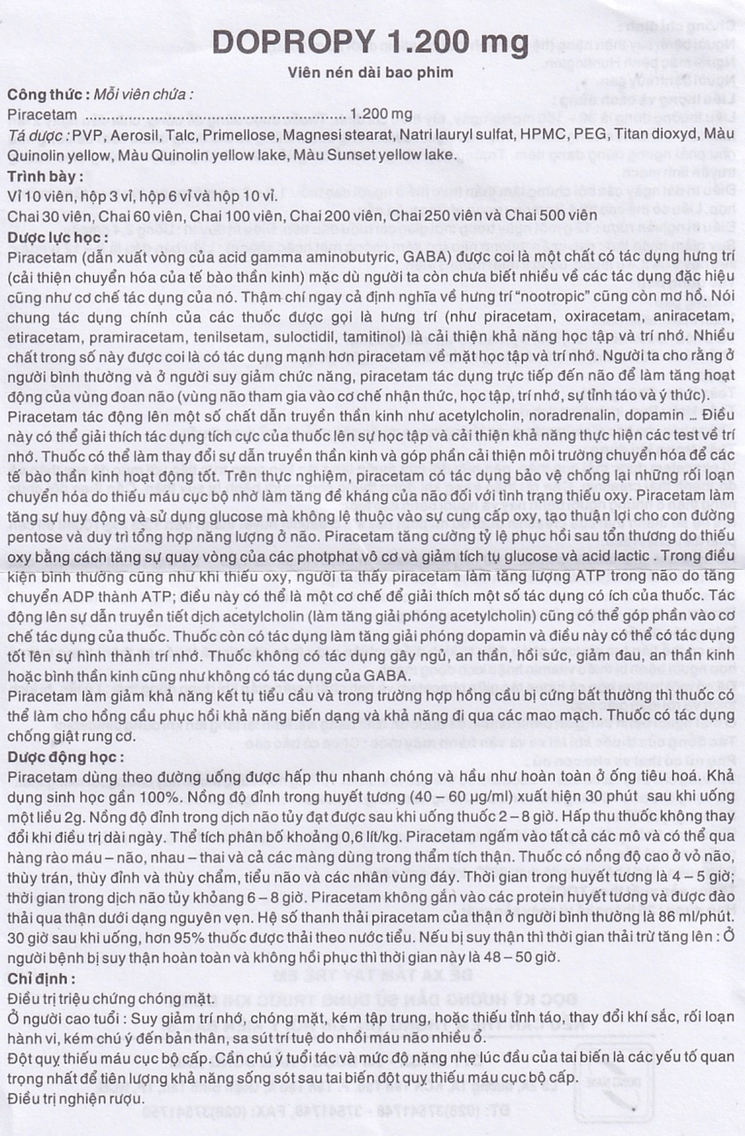 Thuốc Dopropy 1200mg Đông Nam điều trị triệu chứng chóng mặt (10 vỉ x 10 viên)