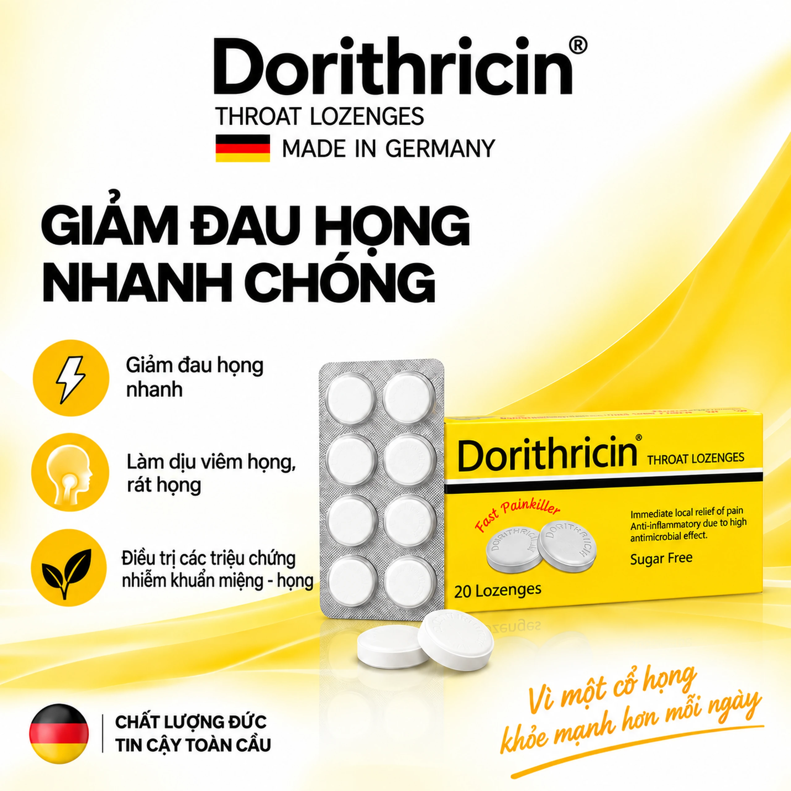 Viên ngậm Dorithricin Hyphens (20 viên) hỗ trợ điều trị các triệu chứng nhiễm khuẩn miệng, họng 2