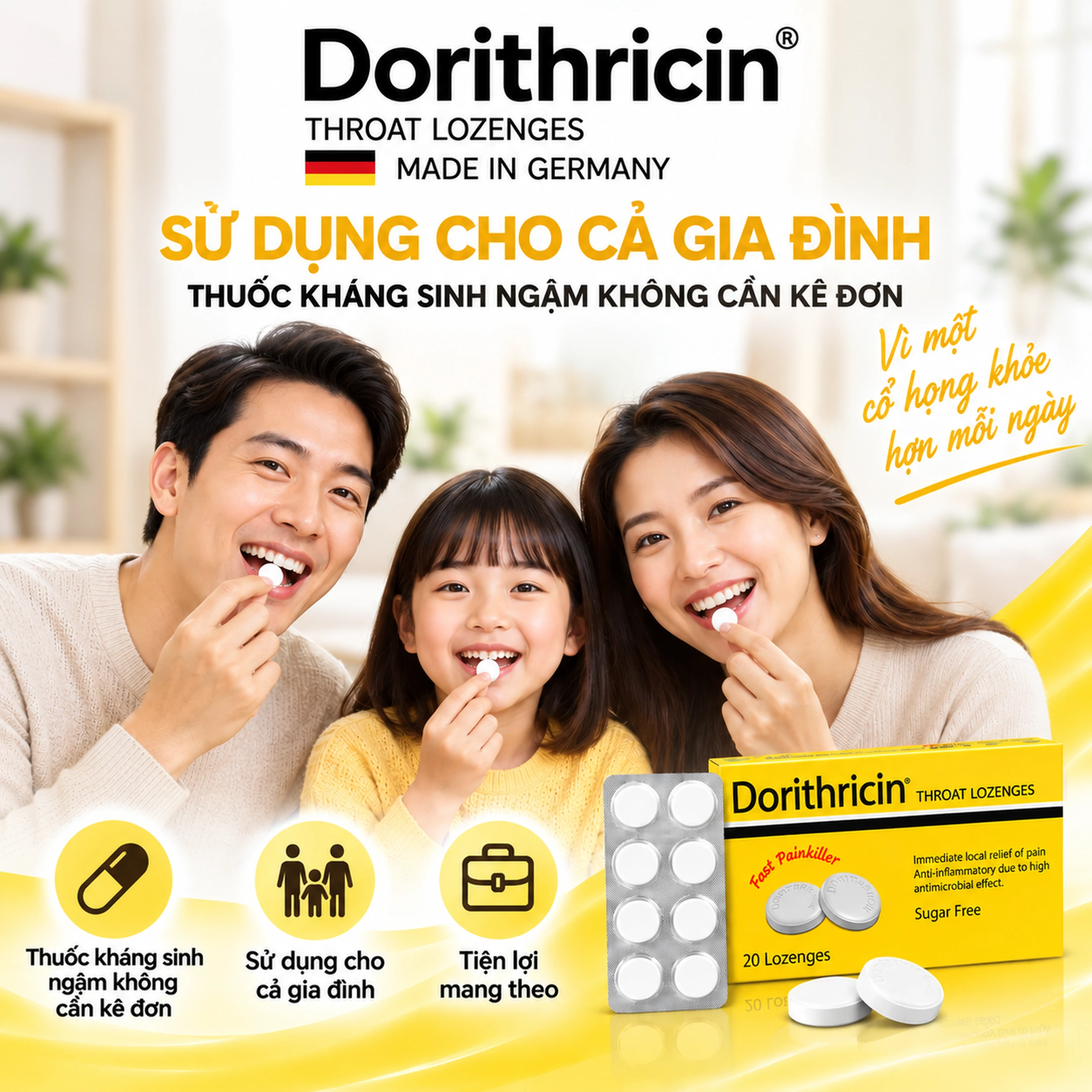 Viên ngậm Dorithricin Hyphens (20 viên) hỗ trợ điều trị các triệu chứng nhiễm khuẩn miệng, họng 5