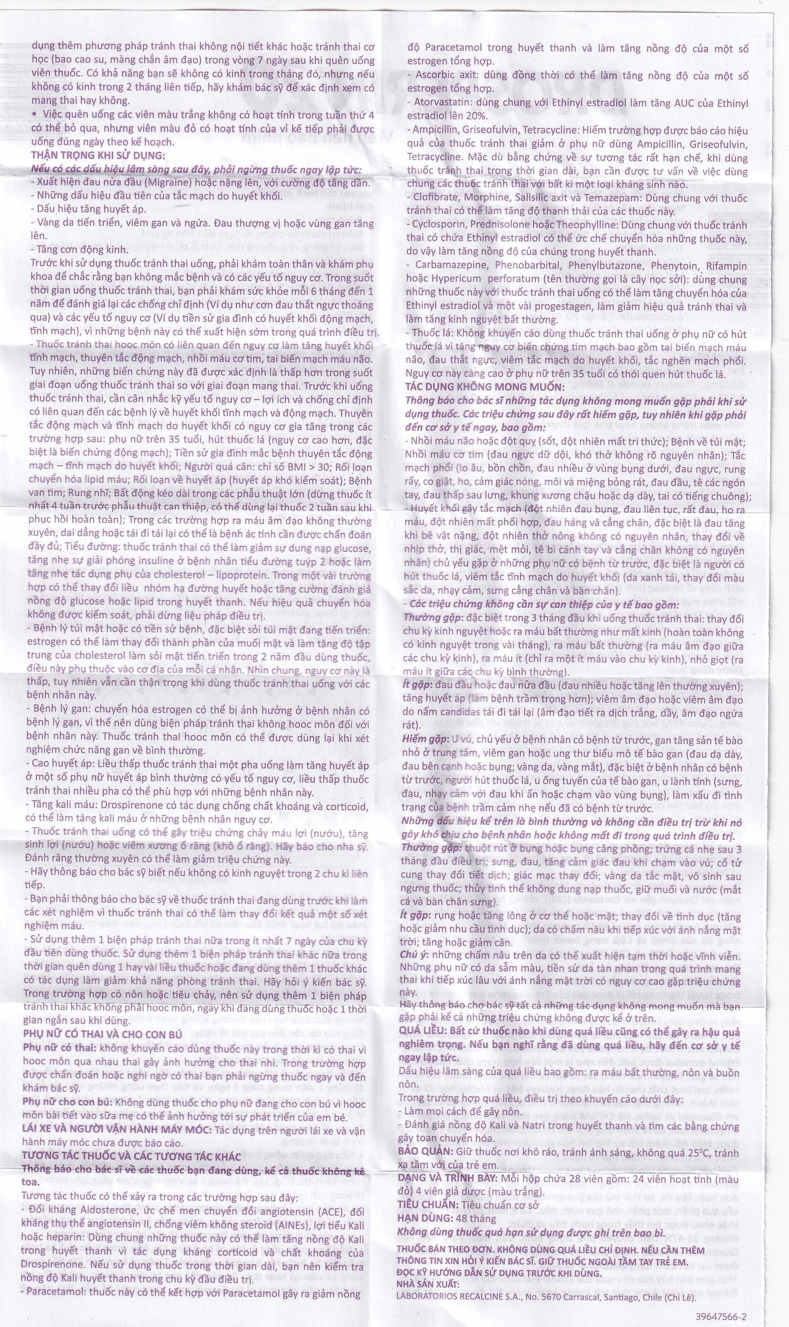 Thuốc tránh thai hằng ngày Drosperin 20 Abbott (1 vỉ x 28 viên)