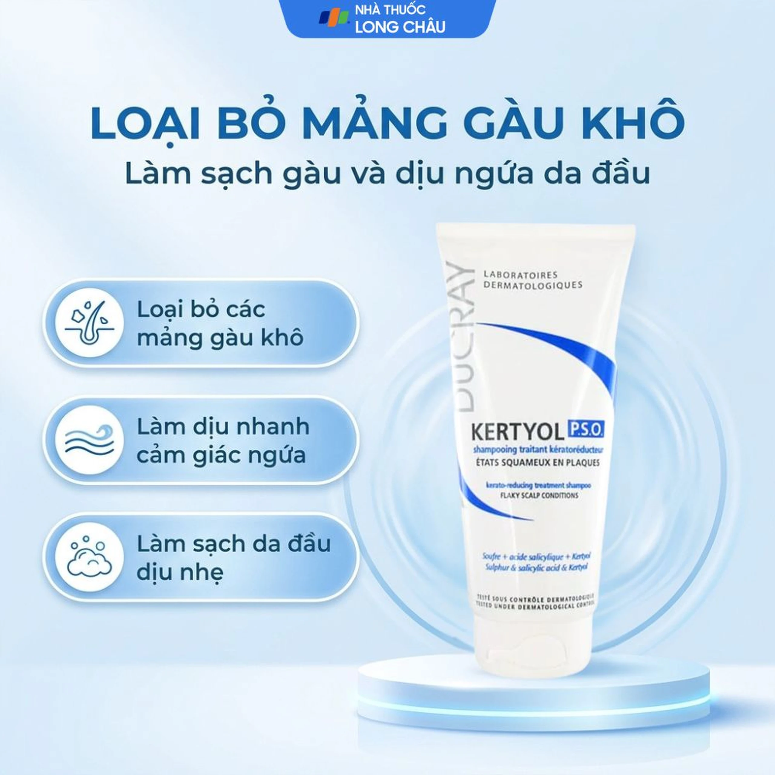 Dầu gội Ducray Kertyol P.S.O Shampoo làm sạch tóc, loại bỏ gàu dạng mảng và vảy nến (125ml) 2