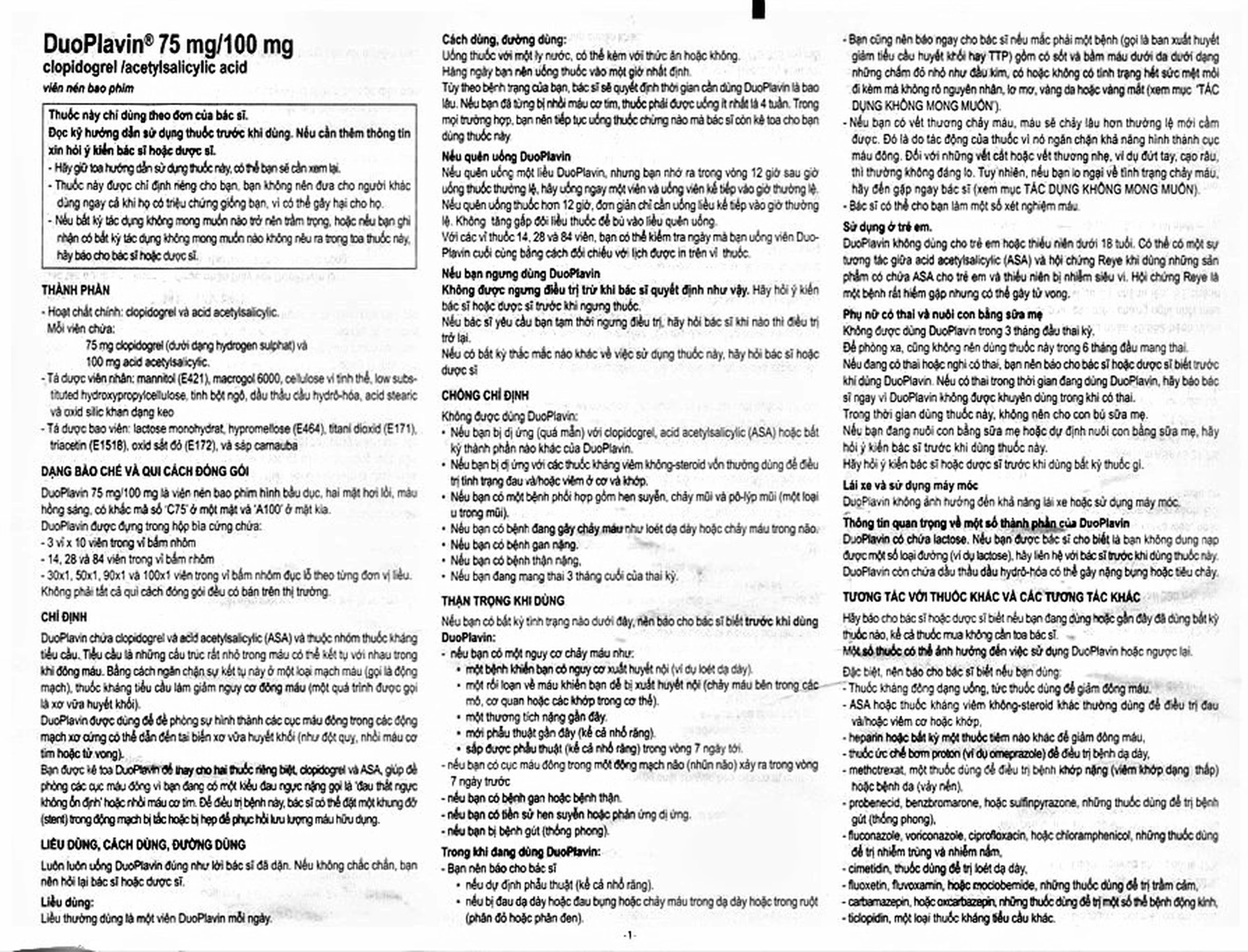 Thuốc Duoplavin 75mg/100mg Sanofi giảm nguy cơ đông máu, giảm xơ vữa huyết khối (3 vỉ x 10 viên)