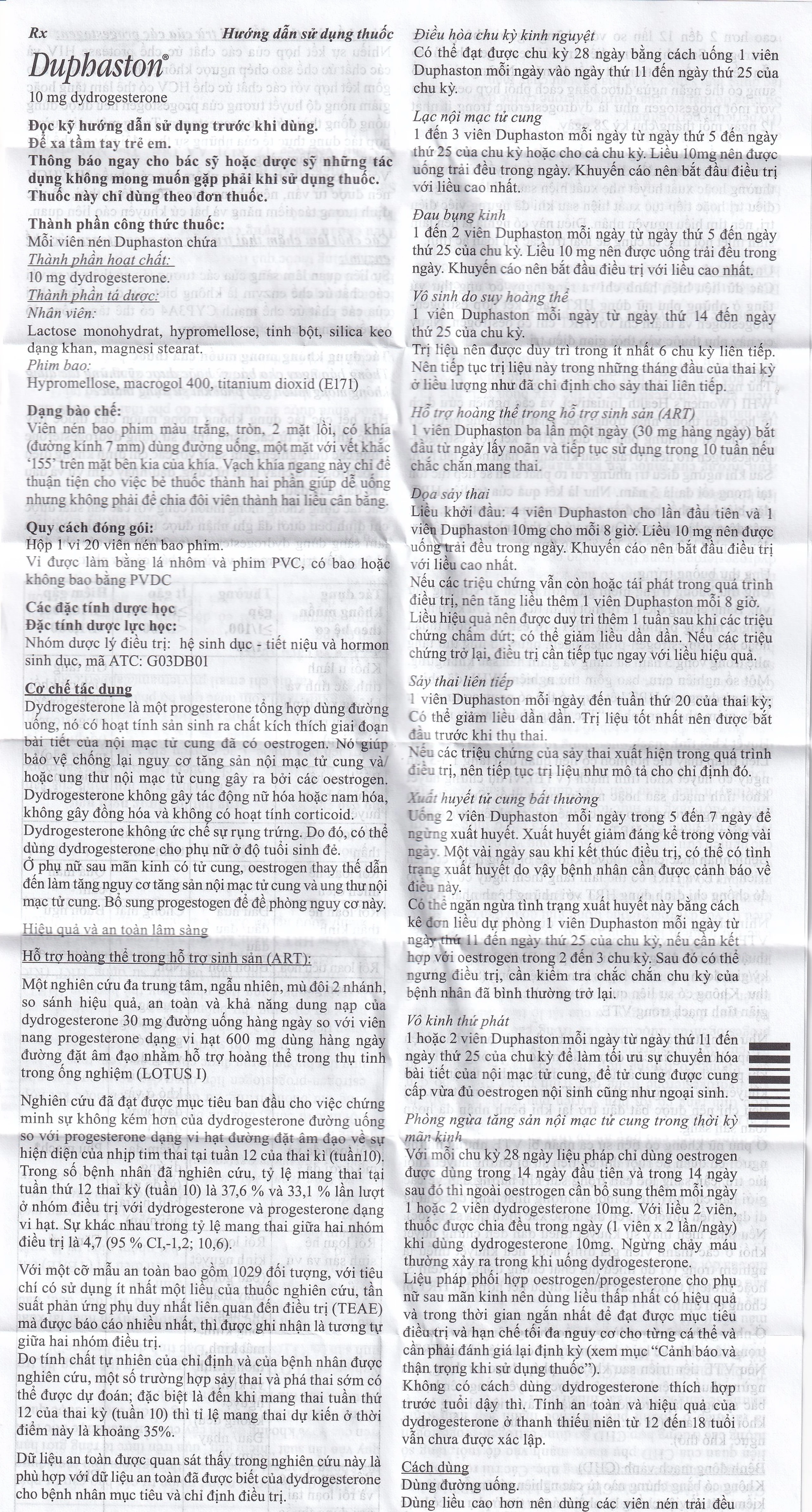 Thuốc Duphaston Abbott điều hòa kinh nguyệt, lạc nội mạc tử cung (1 vỉ x 20 viên)