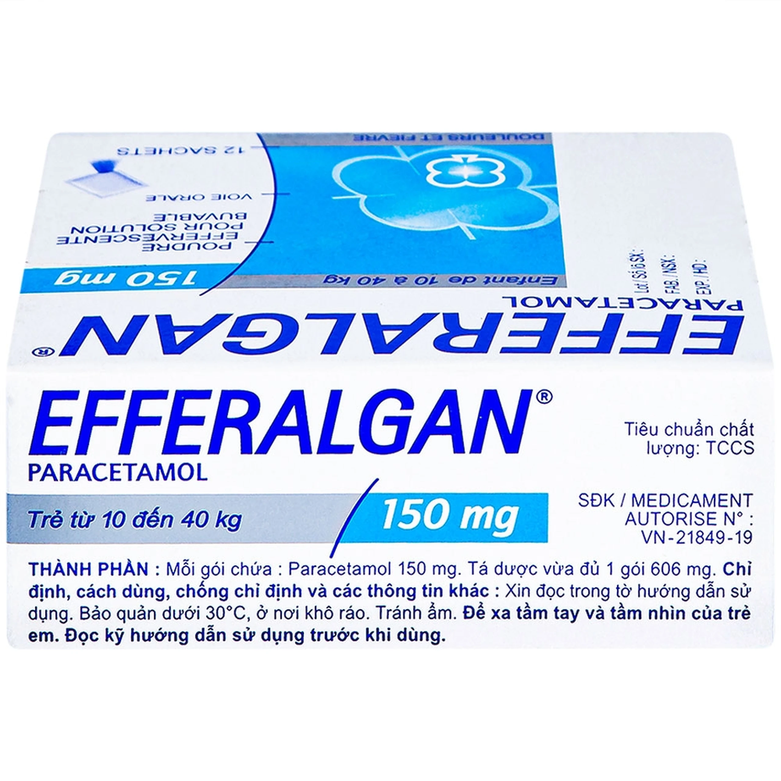 Bột sủi Efferalgan 150mg UPSA SAS giảm đau, hạ sốt (12 gói)