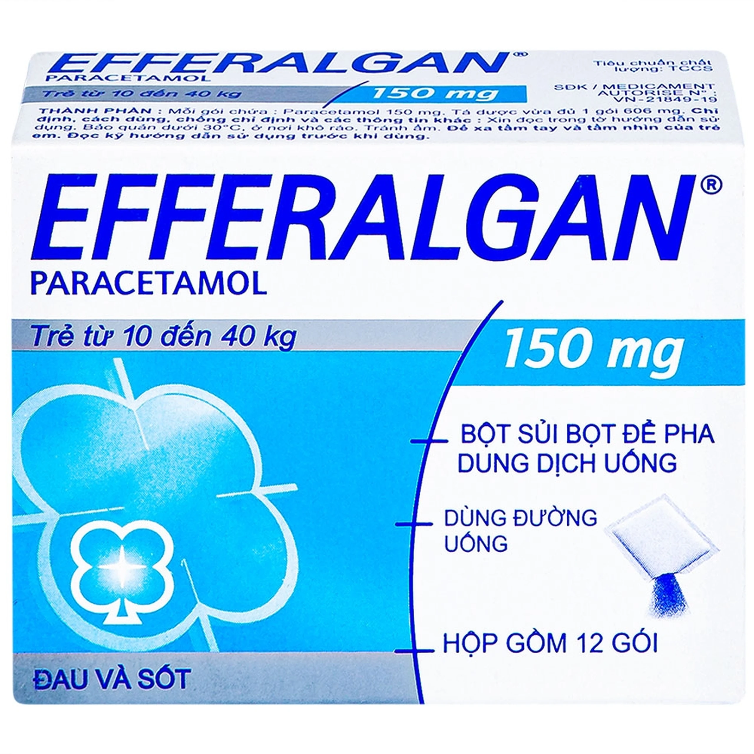 Bột sủi Efferalgan 150mg UPSA SAS giảm đau, hạ sốt (12 gói)