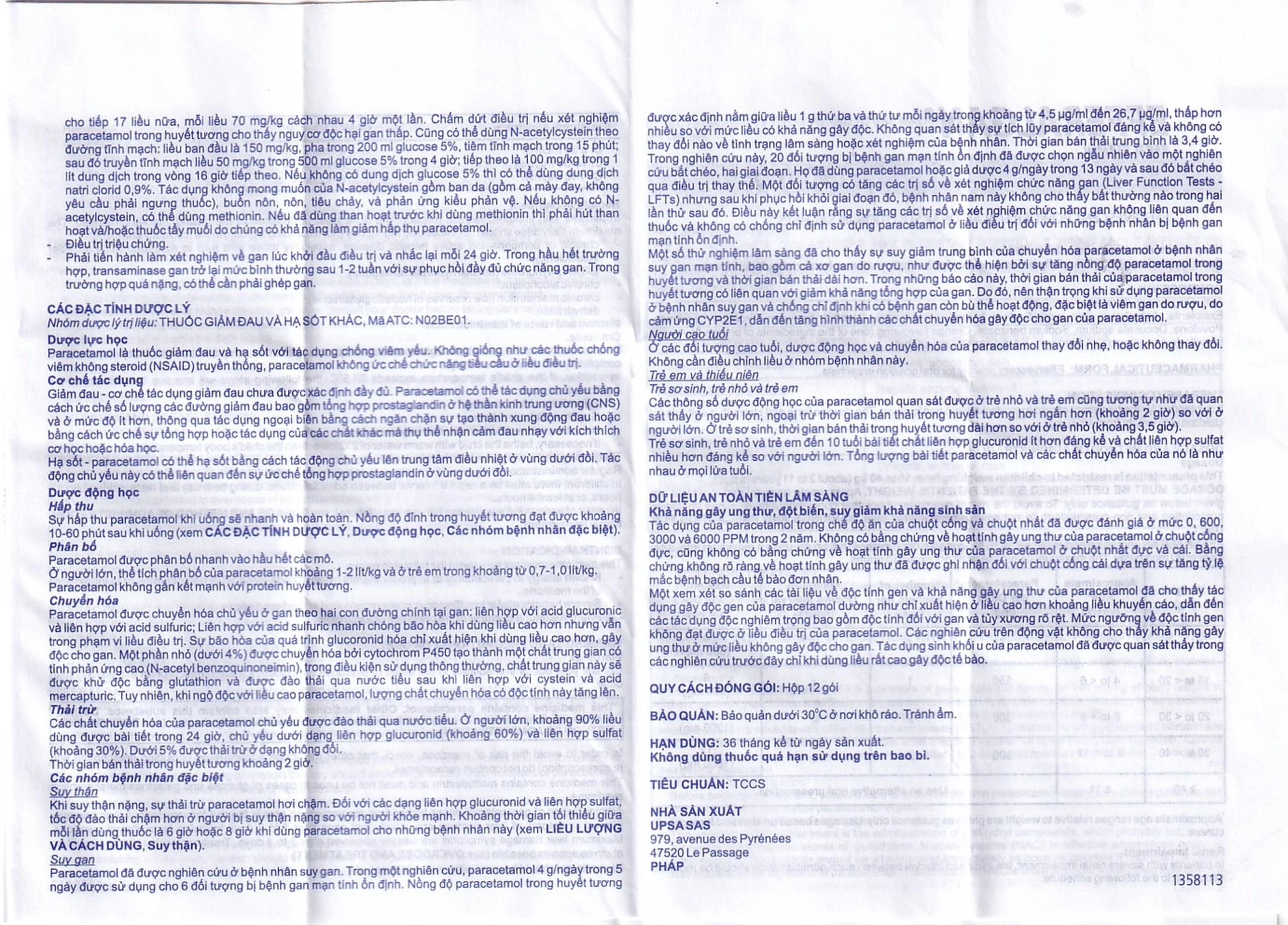 Bột sủi Efferalgan 150mg UPSA SAS giảm đau, hạ sốt (12 gói)