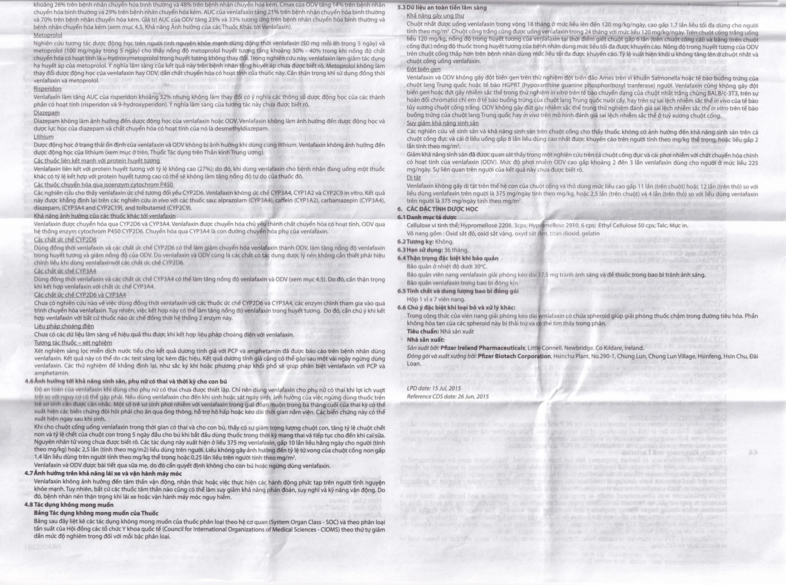 Thuốc Efexor XR 37.5mg Pfizer điều trị các rối loạn trầm cảm chủ yếu (1 vỉ x 7 viên)