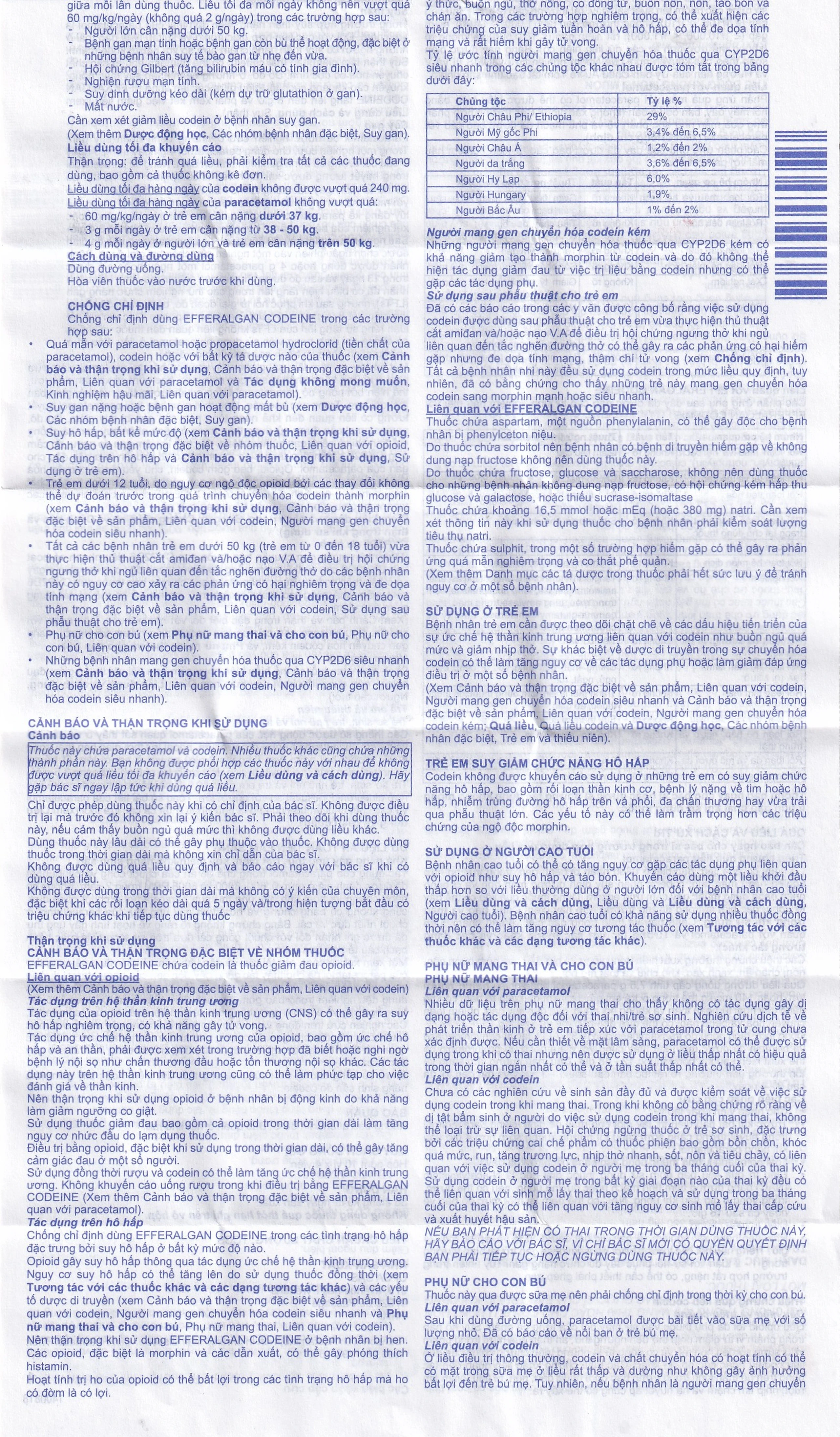 Viên sủi Efferalgan Codeine giảm đau cấp tính mức độ trung bình (10 vỉ x 4 viên)