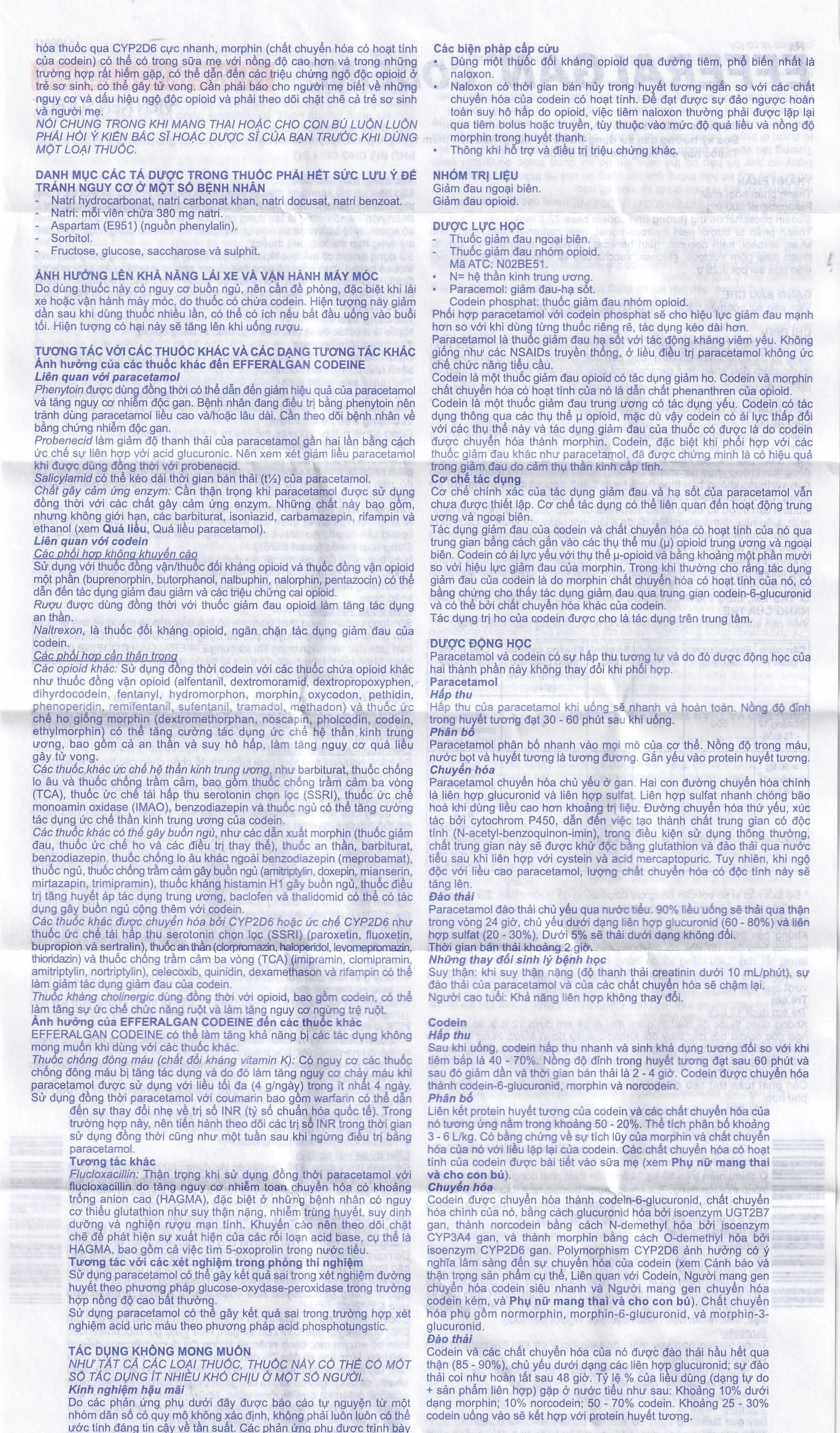 Viên sủi Efferalgan Codeine giảm đau cấp tính mức độ trung bình (10 vỉ x 4 viên)