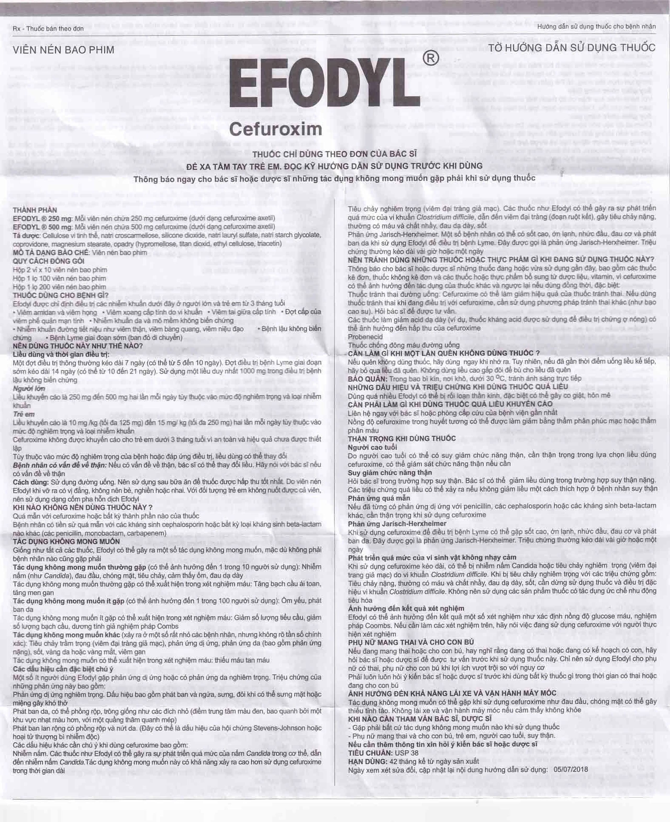 Thuốc Efodyl 500mg điều trị nhiễm khuẩn đường (2 vỉ x 10 viên)