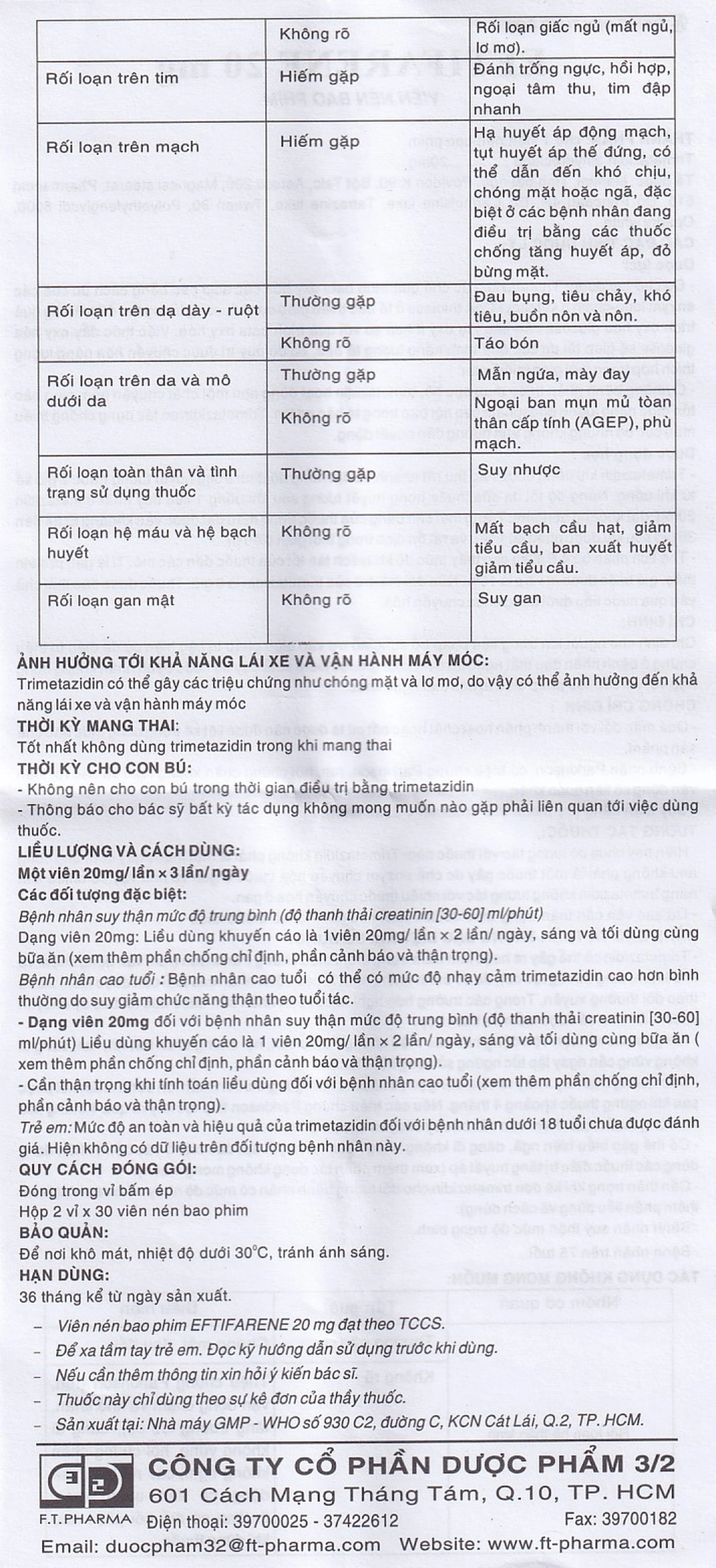 Thuốc Eftifarene Dược 3-2 hỗ trợ điều trị đau thắt ngực ổn định (2 vỉ x 30 viên)