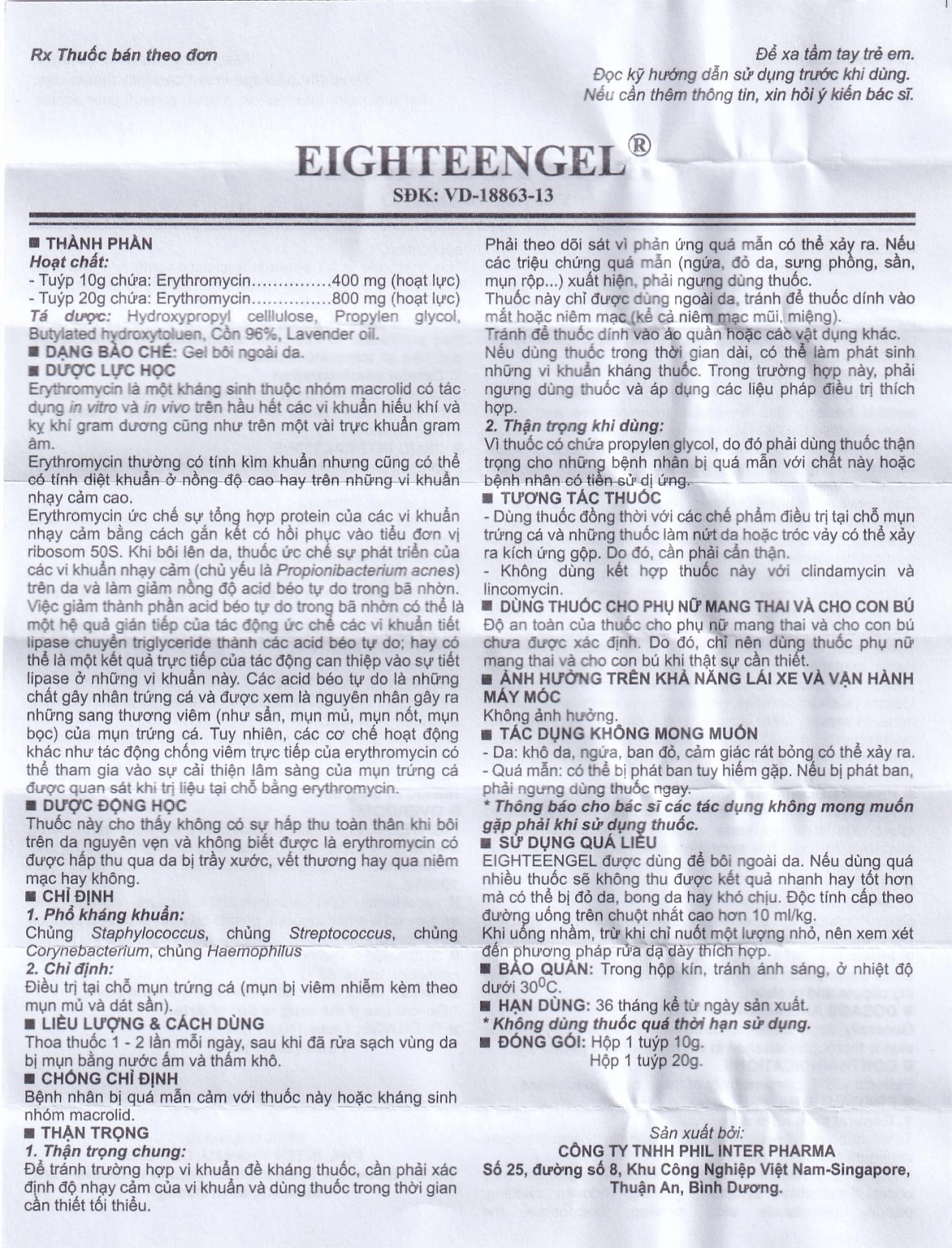 Gel Eighteen Phil điều trị tại chỗ mụn trứng cá (10g)