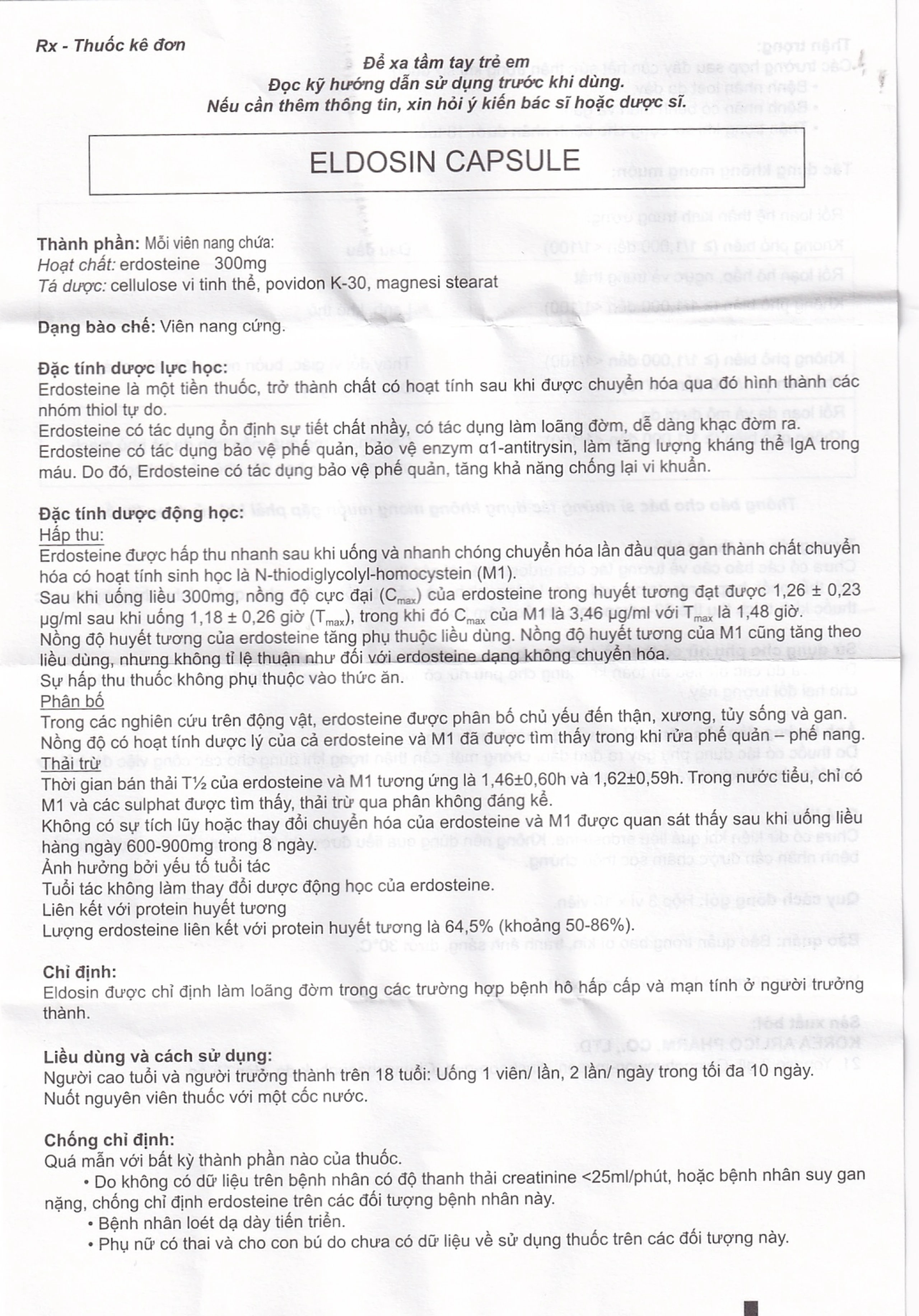 Thuốc Eldosin Capsule Arlico loãng đờm trong bệnh hô hấp cấp và mạn tính (3 vỉ x 10 viên)