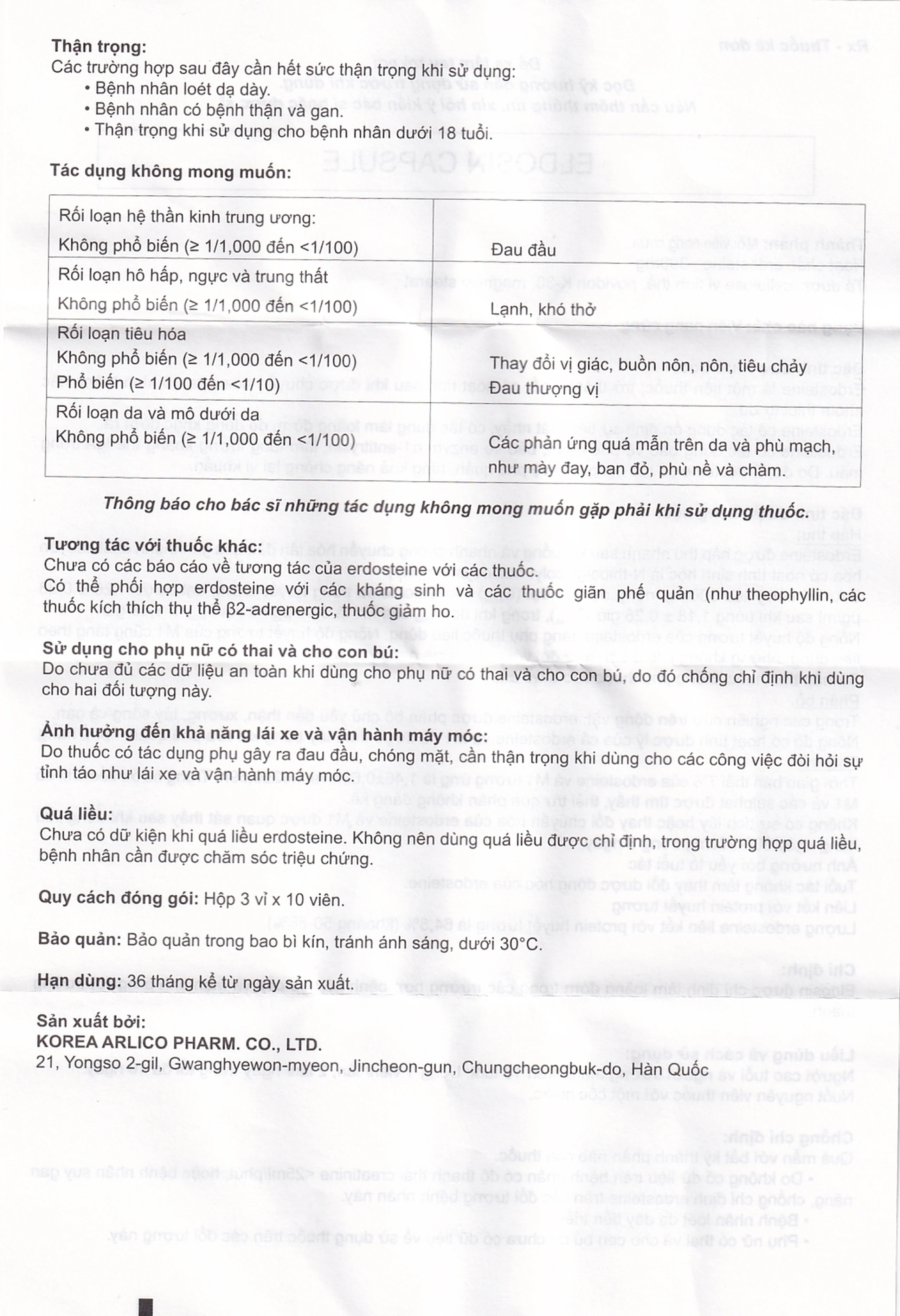 Thuốc Eldosin Capsule Arlico loãng đờm trong bệnh hô hấp cấp và mạn tính (3 vỉ x 10 viên)