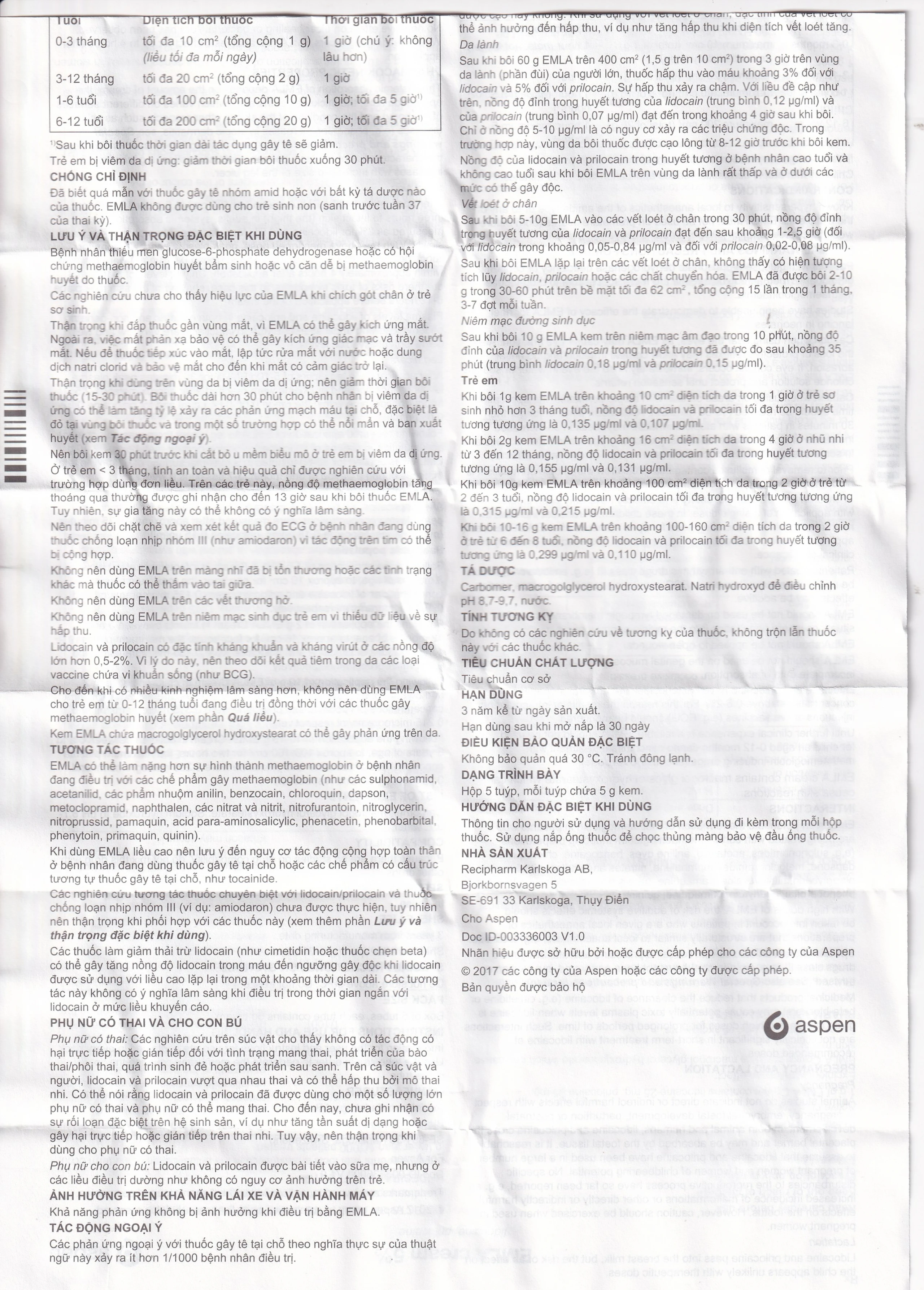 Thuốc Emla 5% Aspen gây tê bề mặt da (5 tuýp x 5g)