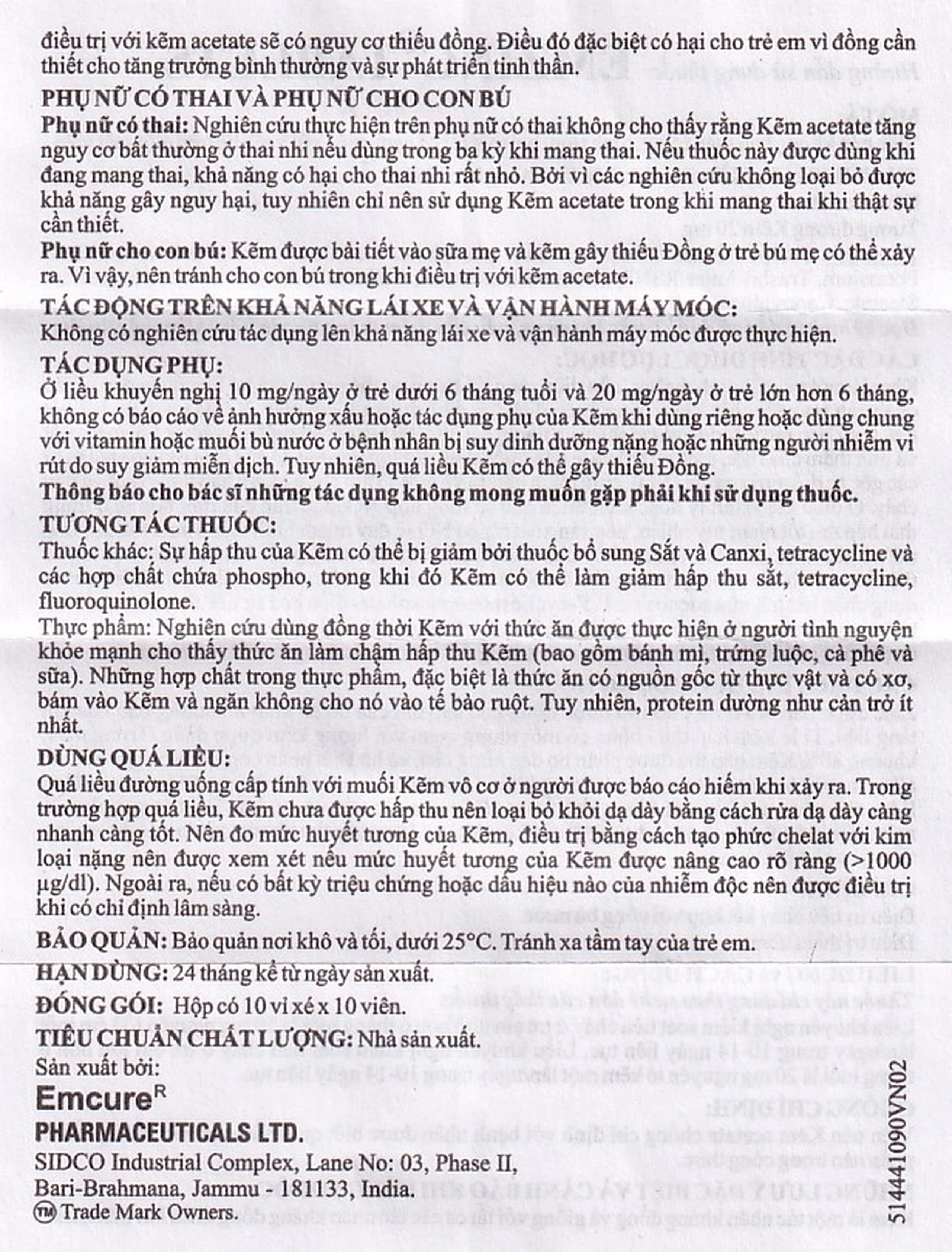 Thuốc Emzinc Emcure bổ sung kẽm, trị tiêu chảy (10 vỉ x 10 viên)