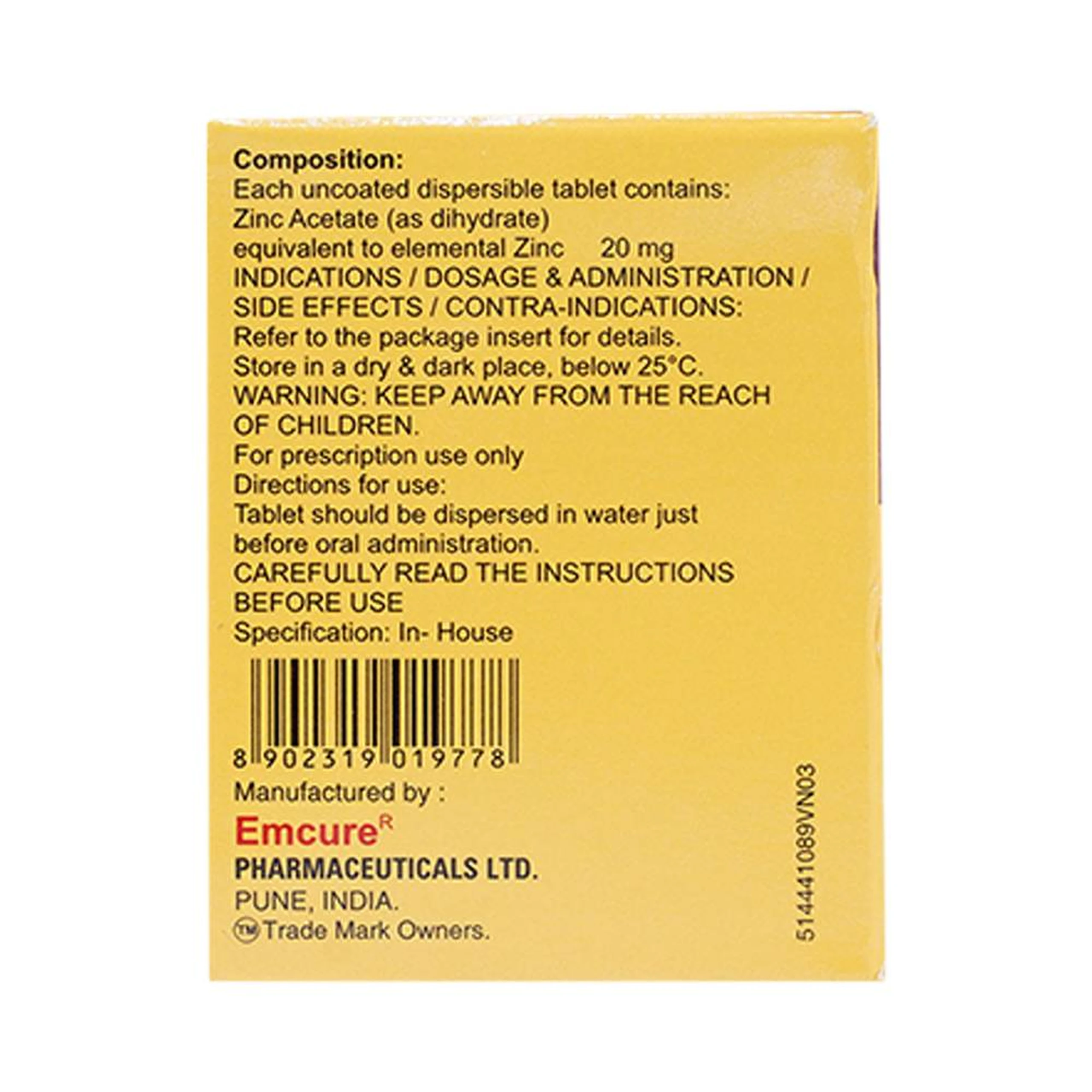 Thuốc Emzinc Emcure bổ sung kẽm, trị tiêu chảy (10 vỉ x 10 viên)