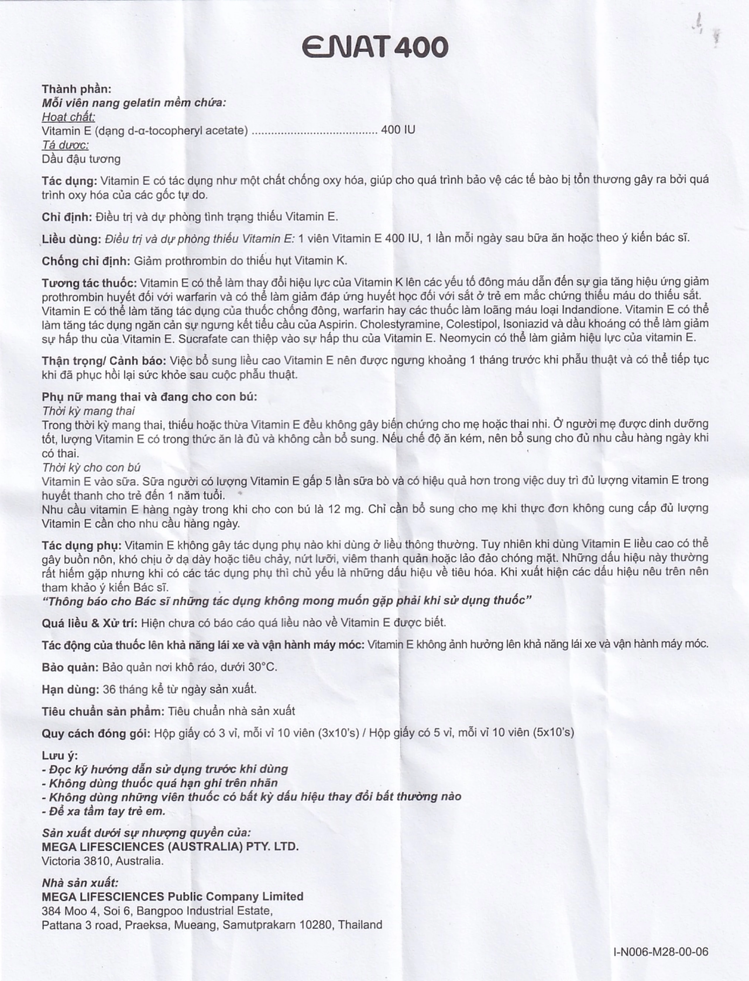 Thuốc Enat 400 MEGA We care điều trị và dự phòng tình trạng thiếu Vitamin E (3 vỉ x 10 viên)