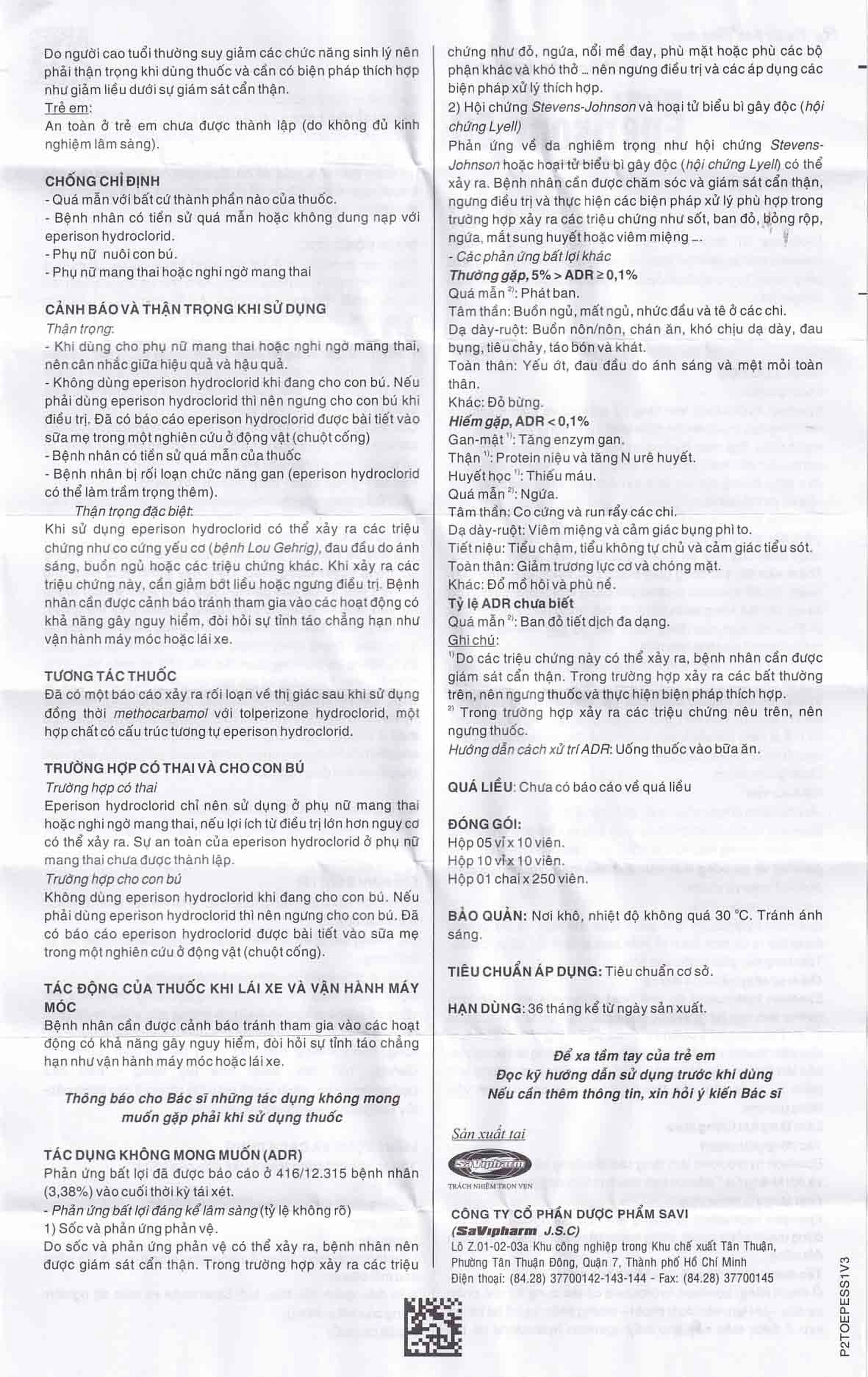 Thuốc Eperisone 50 cải thiện các triệu chứng tăng trương lực cơ (5 vỉ x 10 viên)