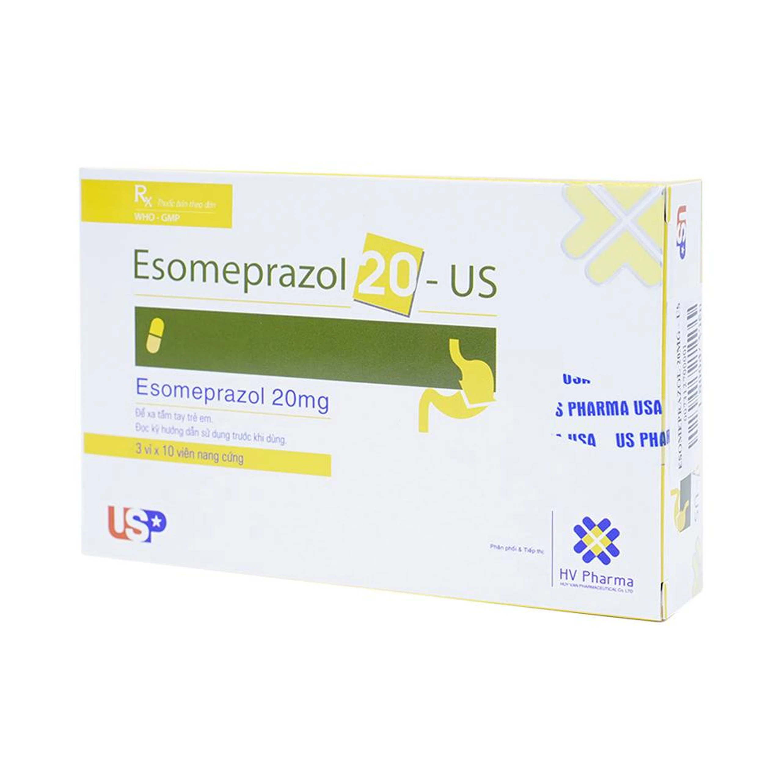 Thuốc Esomeprazol 20-US điều trị trào ngược dạ dày (3 vỉ x 10 viên)