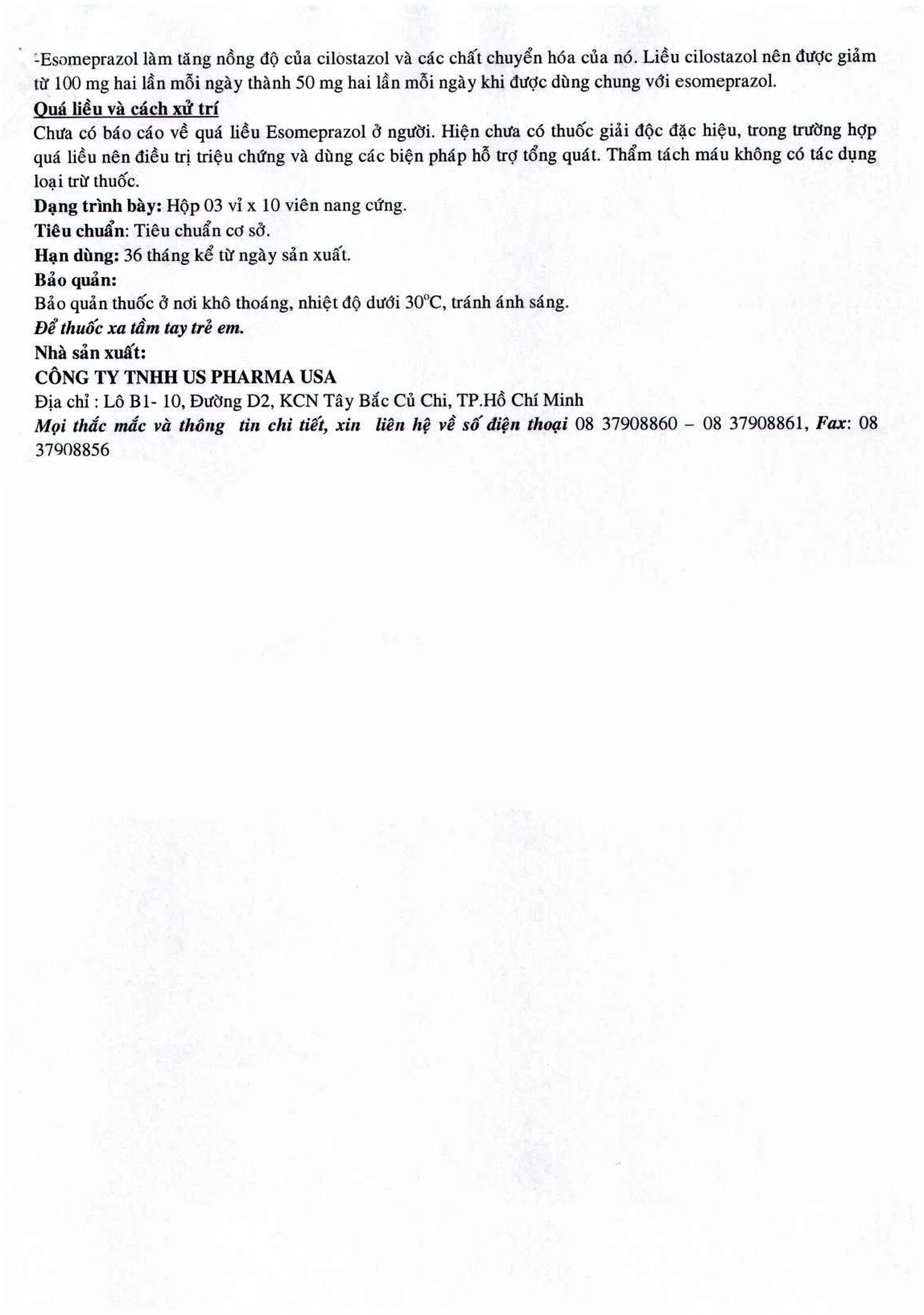 Thuốc Esomeprazol 40-US điều trị trào ngược dạ dày, thực quản (3 vỉ x 10 viên)