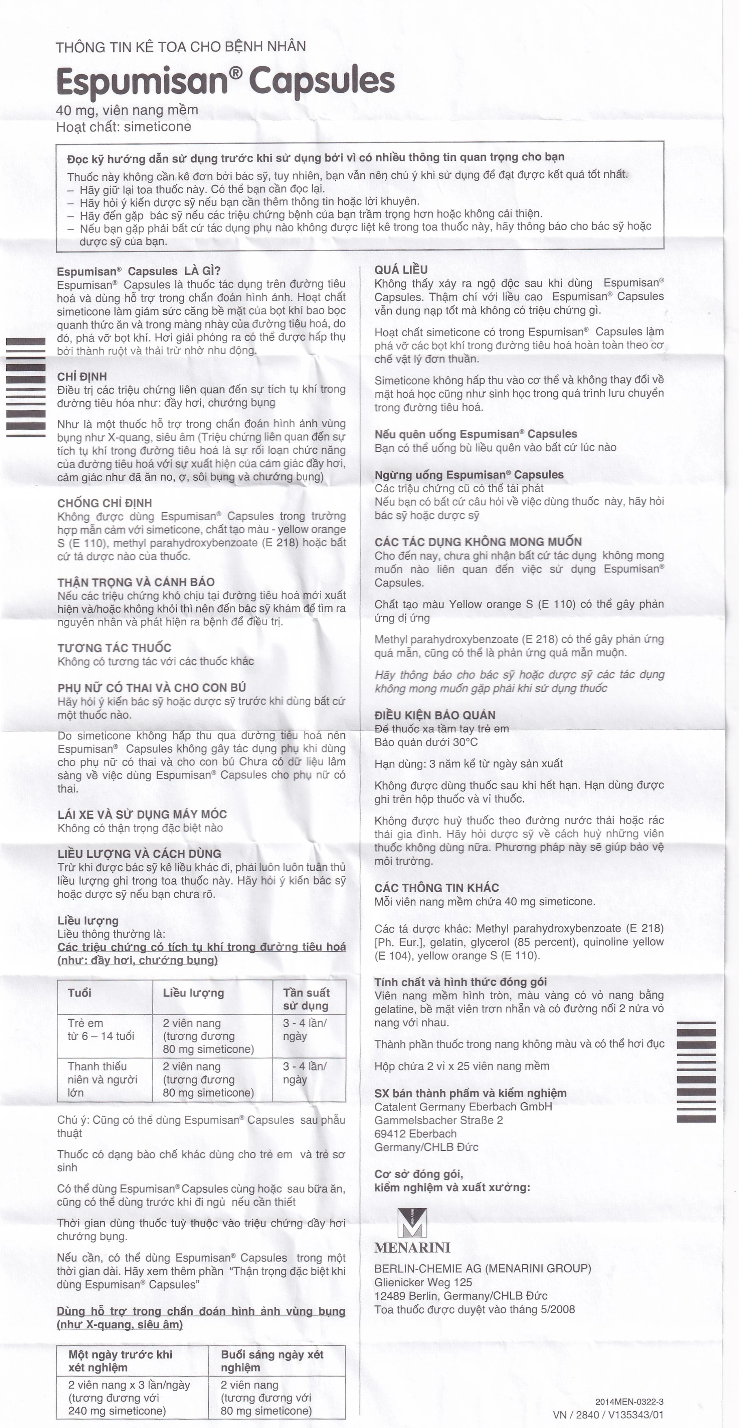 Thuốc Espumisan điều trị các triệu chứng đầy hơi, chướng bụng (2 vỉ x 25 viên)