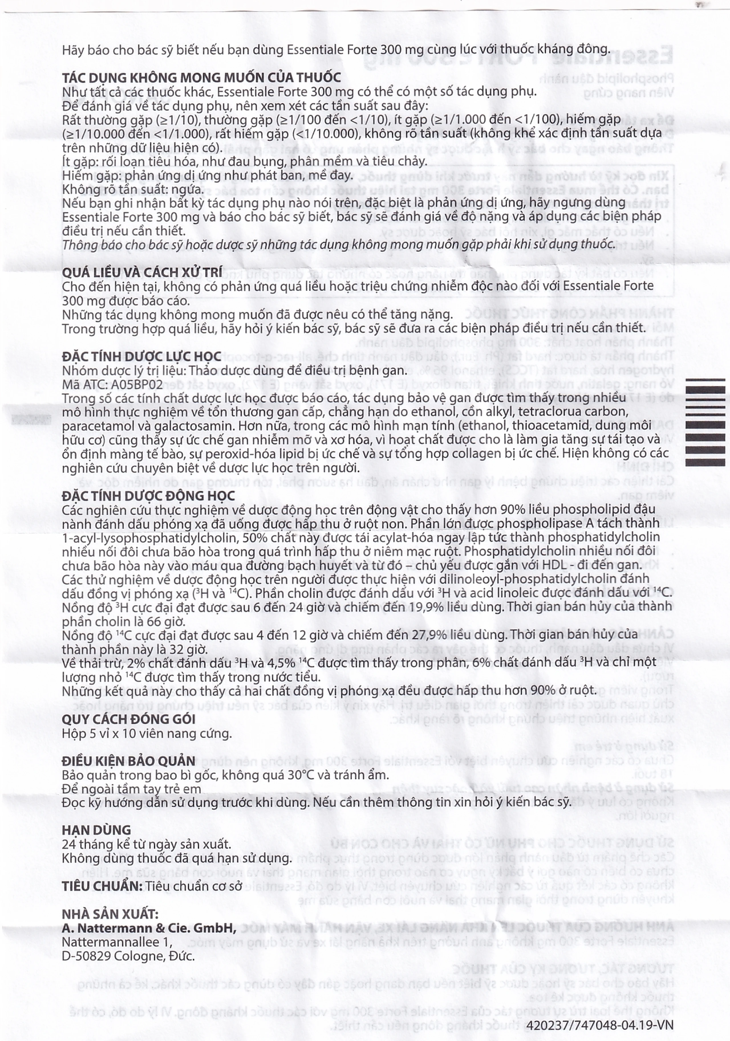 Thuốc Essentiale Forte 300mg Natterman cải thiện các triệu chứng bệnh lý gan (5 vỉ x 10 viên)