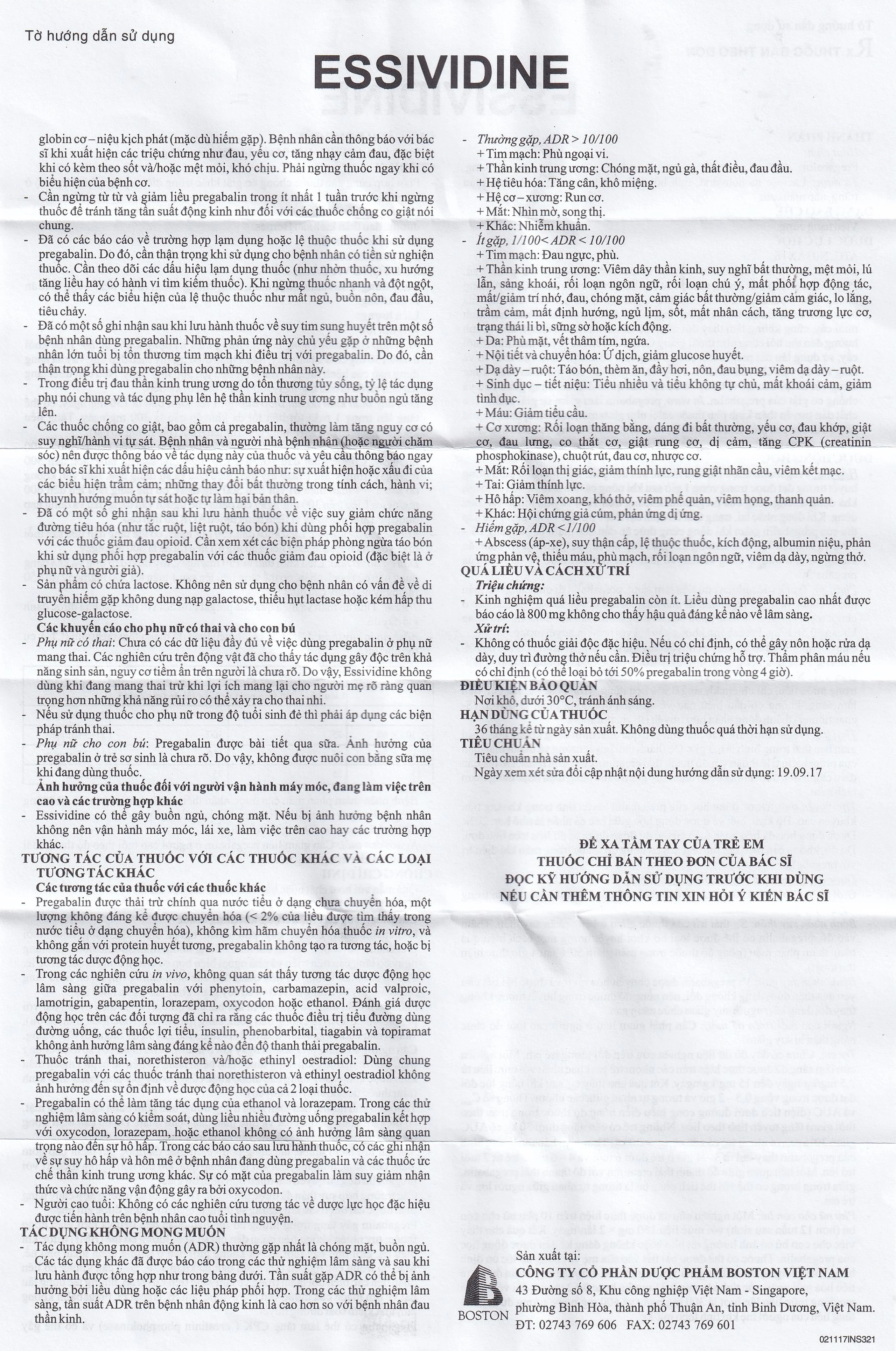 Thuốc Essividine Boston điều trị động kinh và giảm đau do thần kinh (4 vỉ x 14 viên)