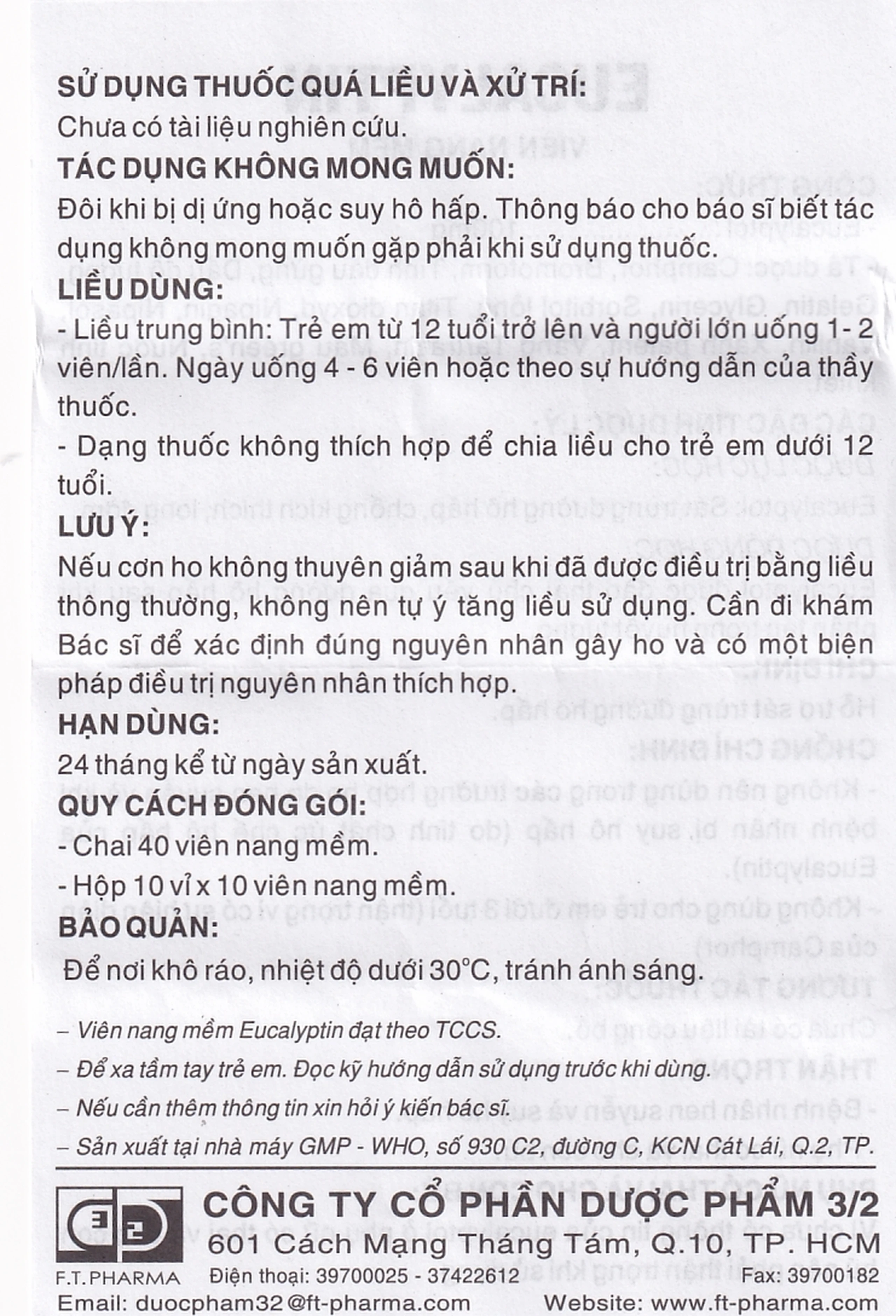 Thuốc Eucalyptin Dược 3/2 sát trùng đường hô hấp (10 vỉ x 10 viên)