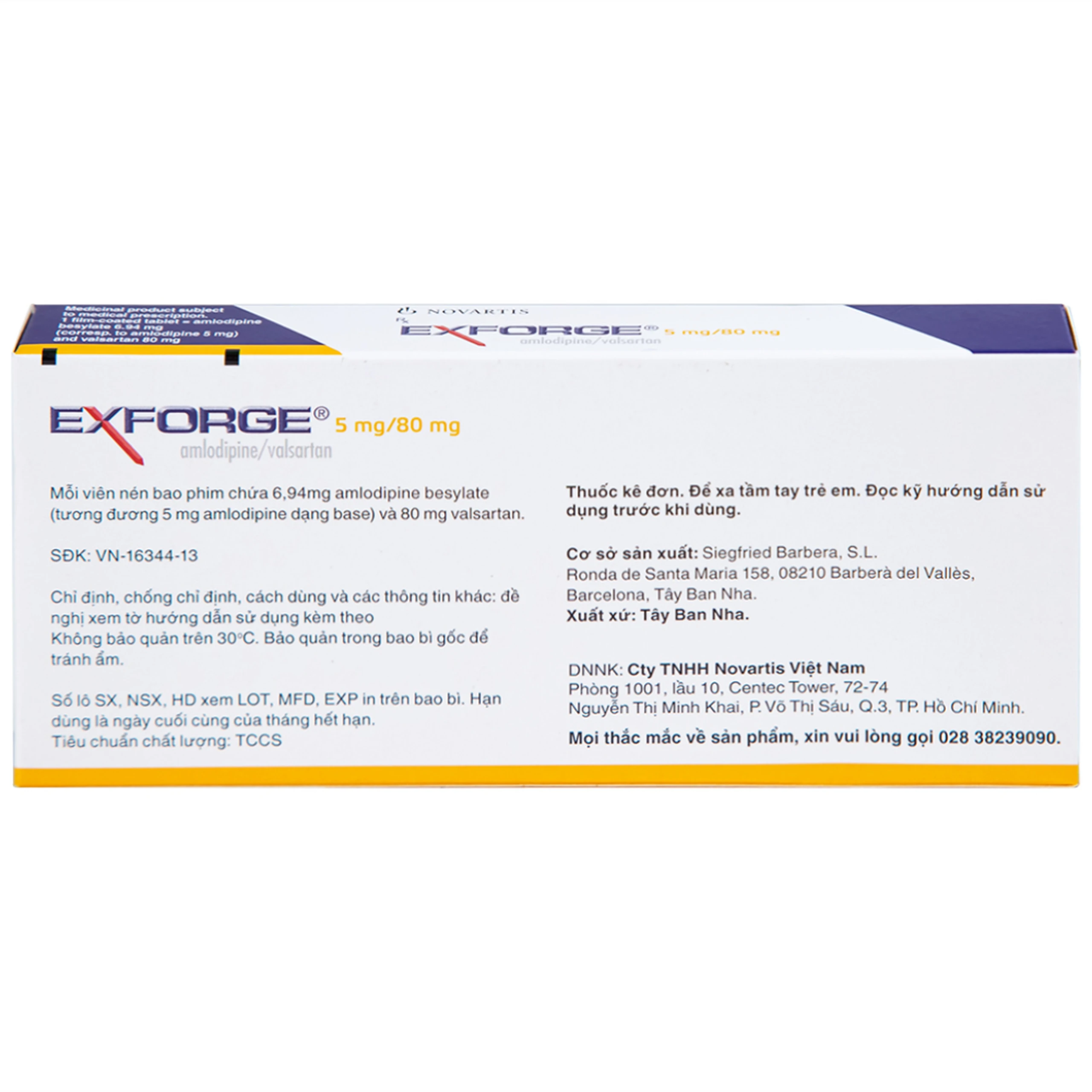 Thuốc Exforge 5mg/80mg Novartis điều trị tăng huyết áp vô căn (2 vỉ x 14 viên)