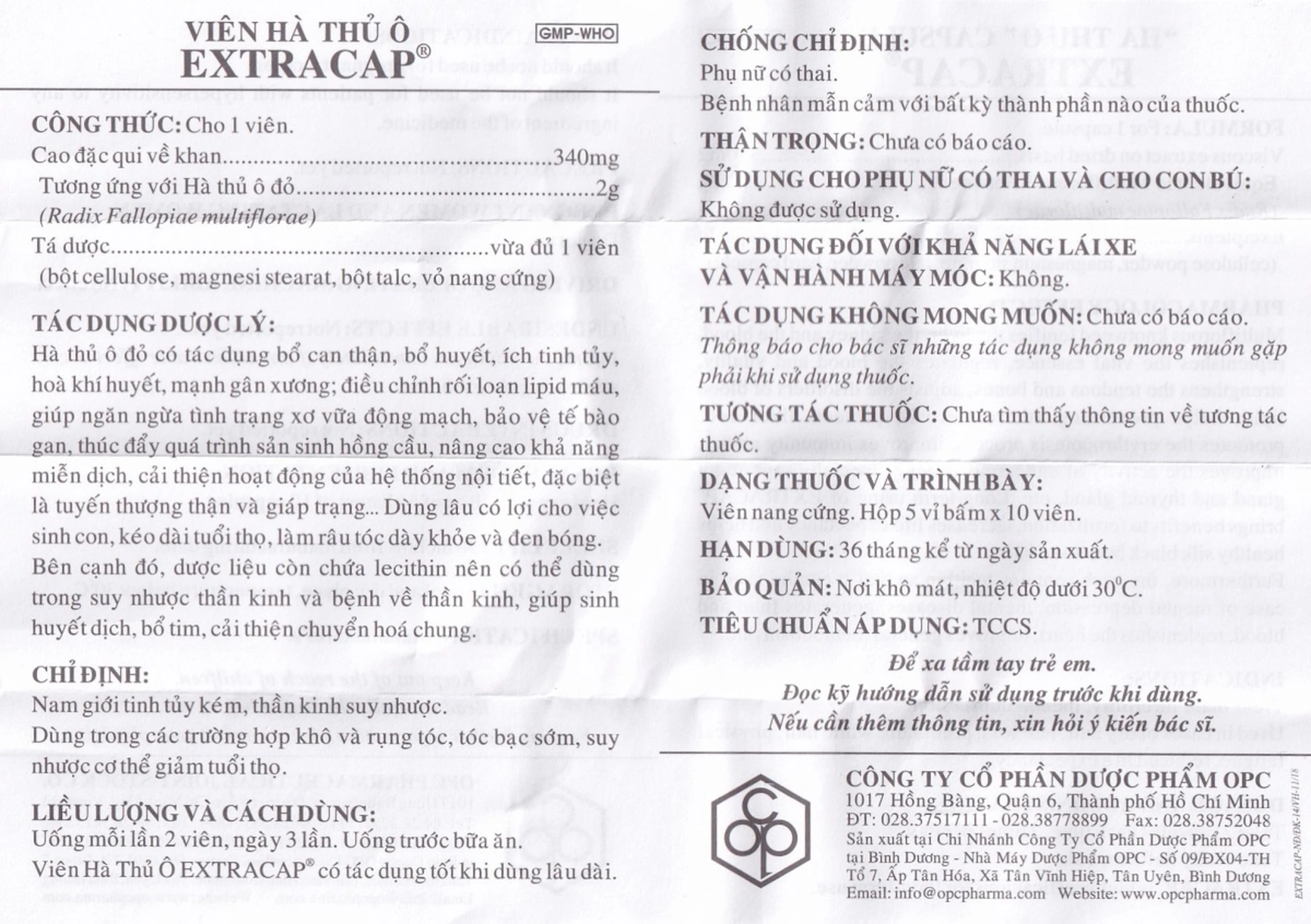 Viên Hà Thủ Ô Extracap OPC điều trị nam giới tinh tủy kém, thần kinh suy nhược (5 vỉ x 10 viên)
