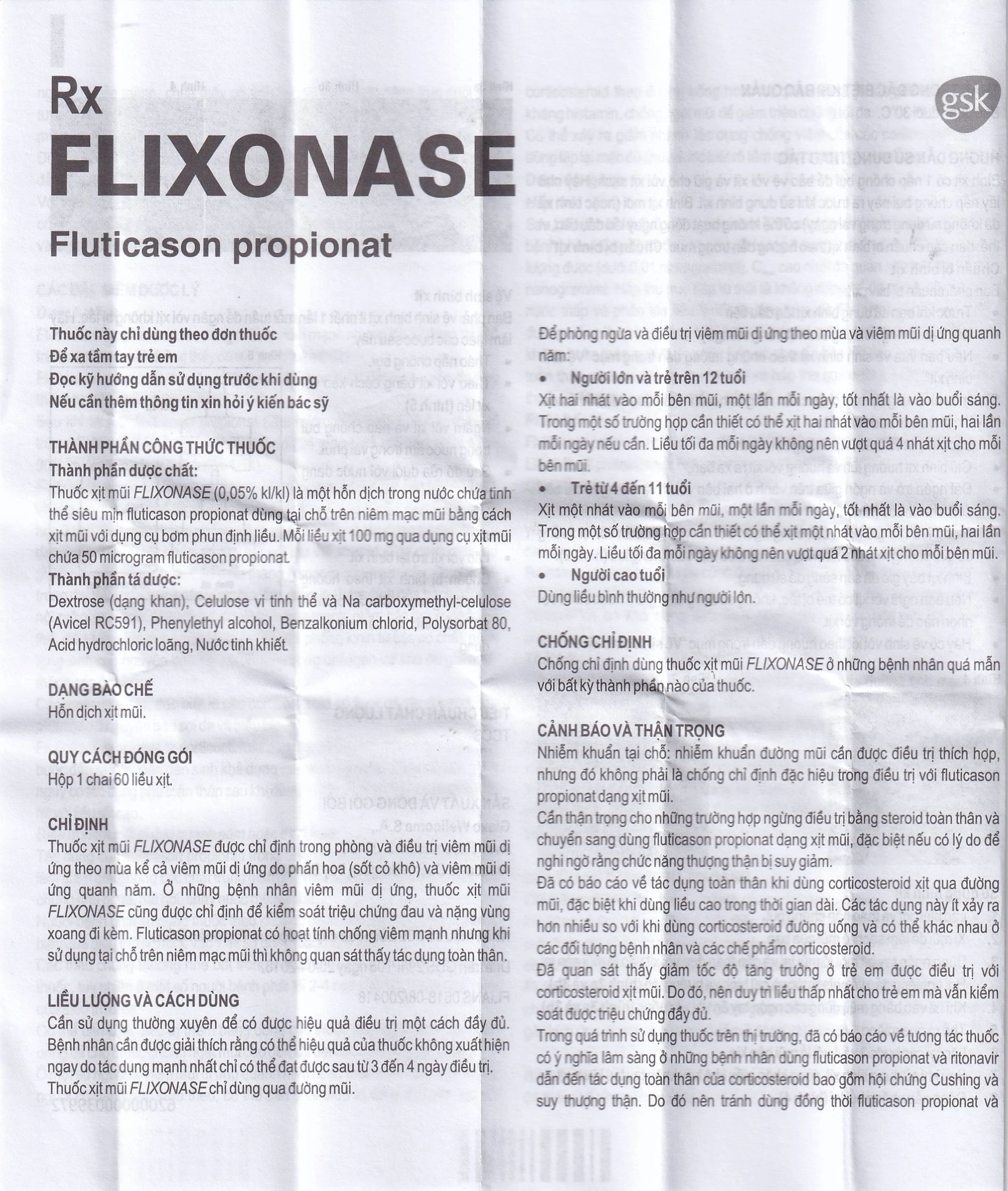 Xịt mũi Flixonase 0.05% GSK điều trị viêm mũi dị ứng (60 liều)