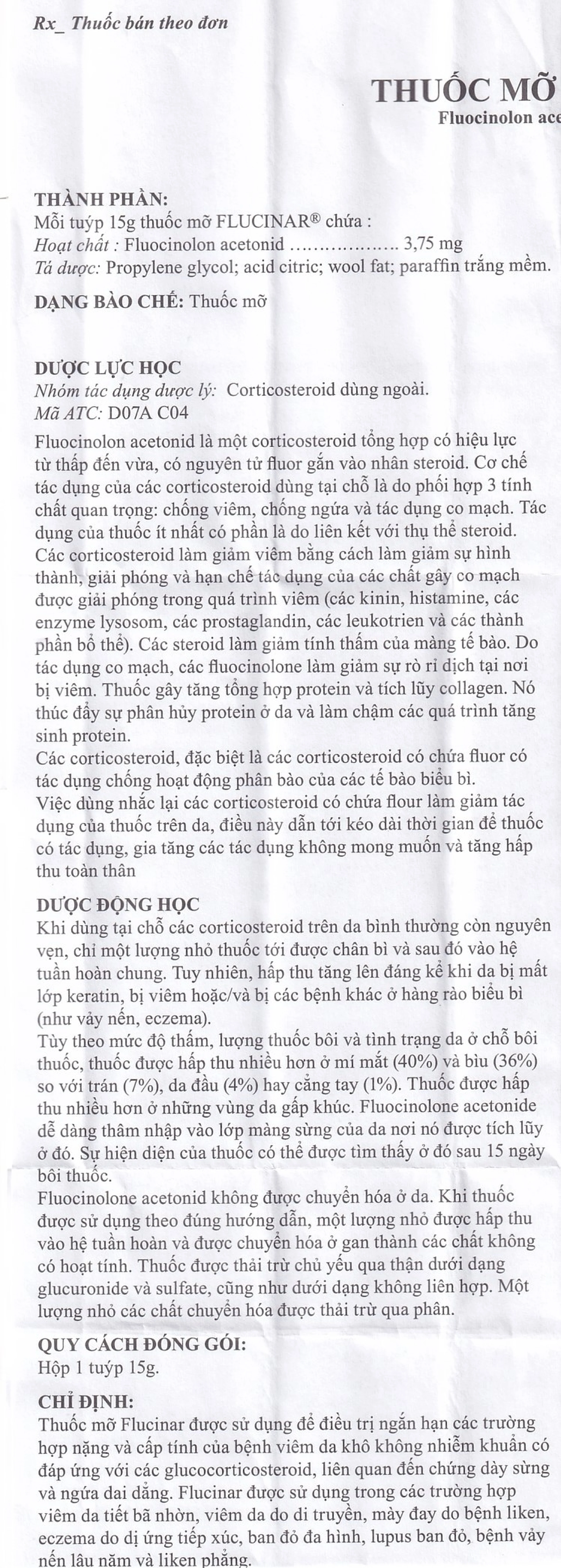 Thuốc mỡ Flucinar Jelfa điều trị viêm da (15g)