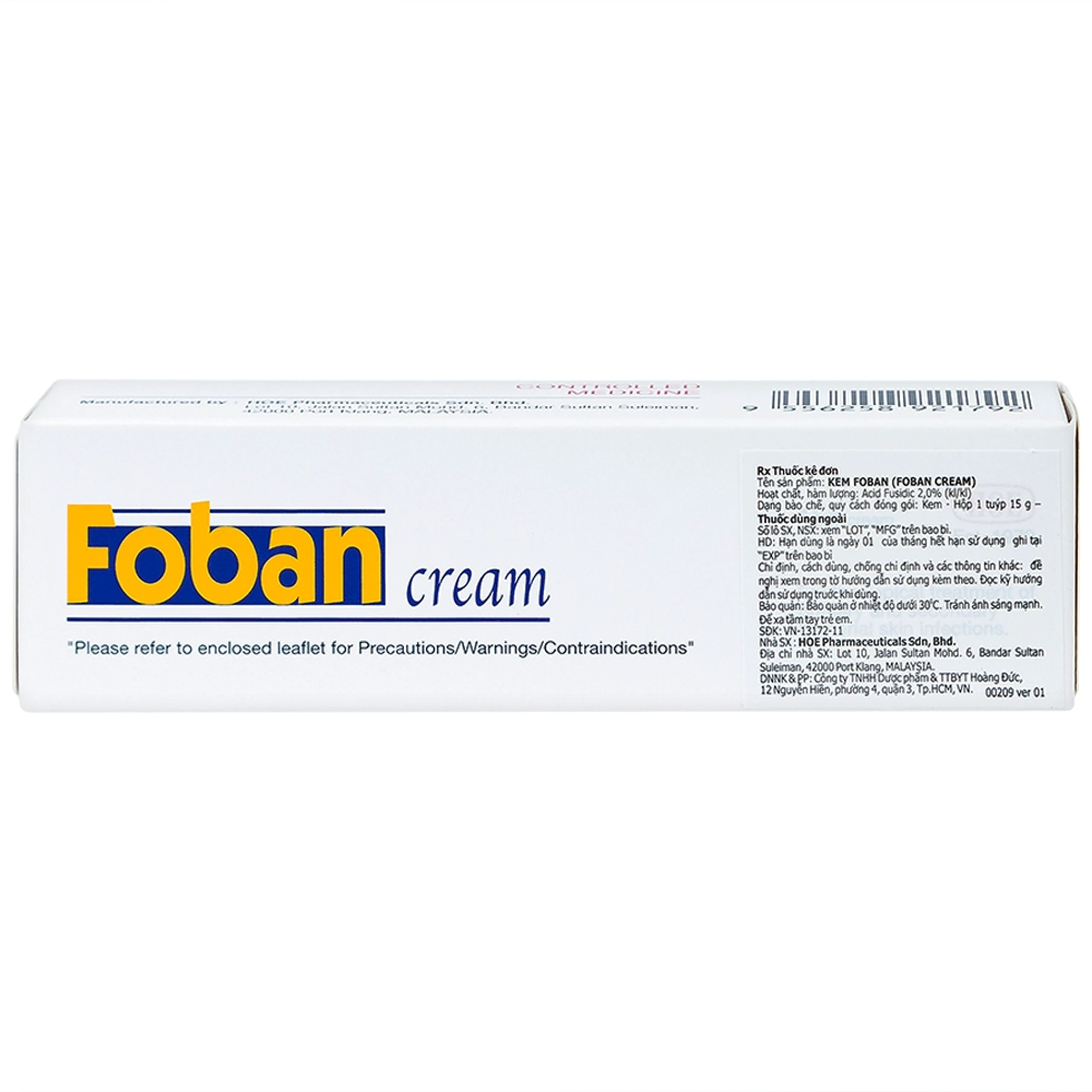 Kem Foban Cream điều trị tổn thương da do Staphylococcus, Streptococcus (15g)