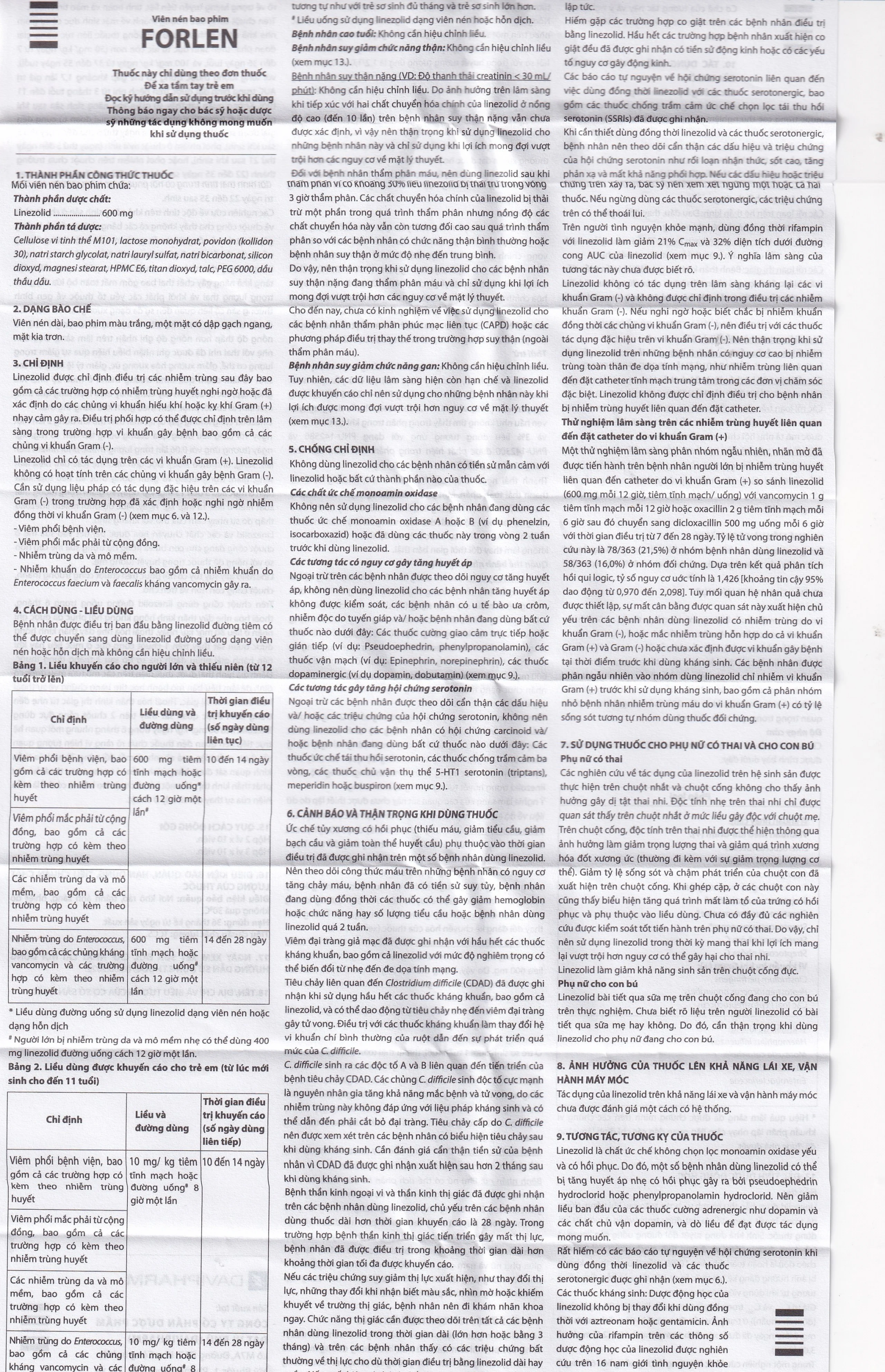 Thuốc Forlen Davipharm điều trị nhiễm trùng (2 vỉ x 10 viên)