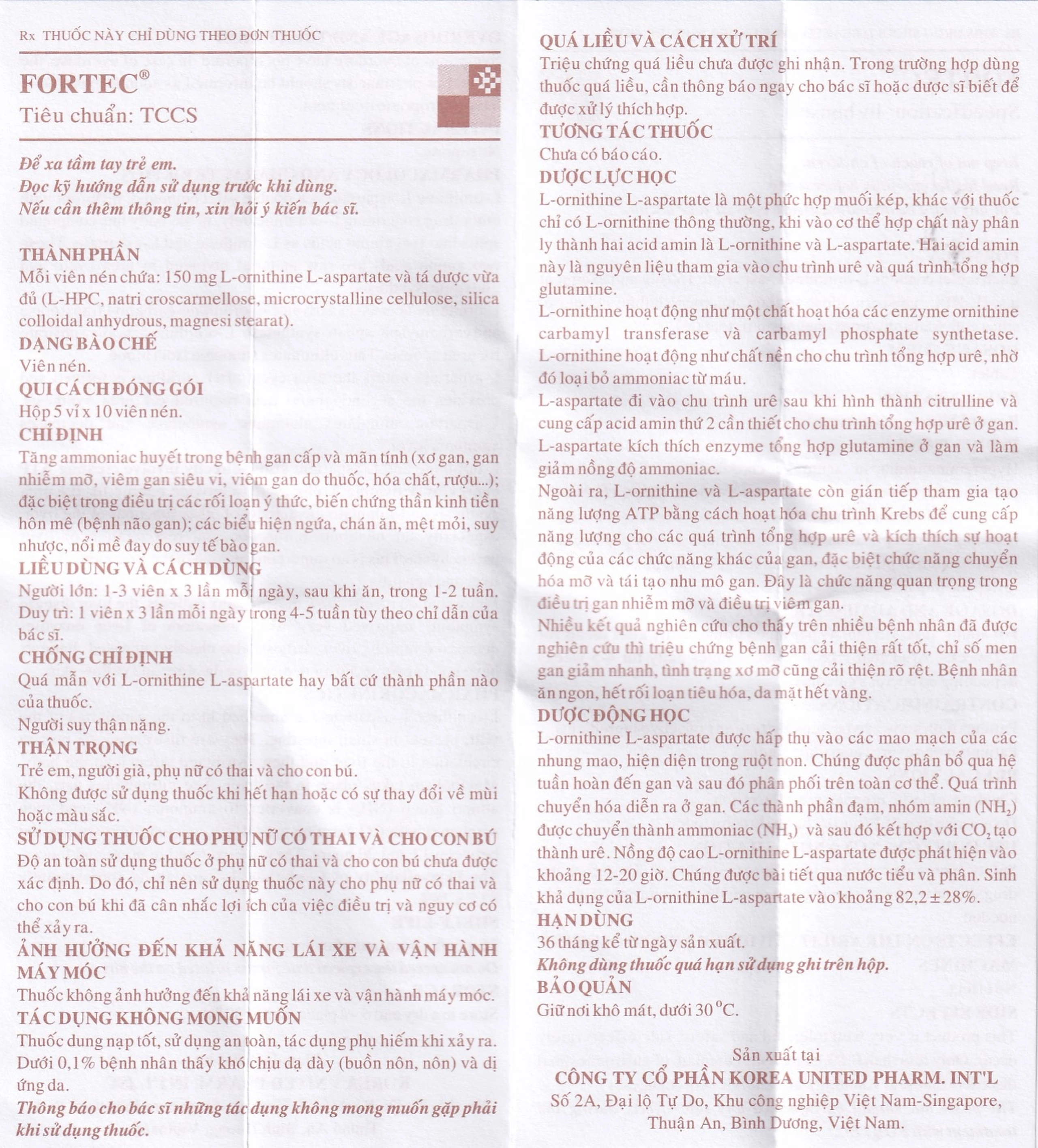 Thuốc Fortec United tăng ammoniac huyết trong bệnh gan cấp và mãn tính (5 vỉ x 10 viên)