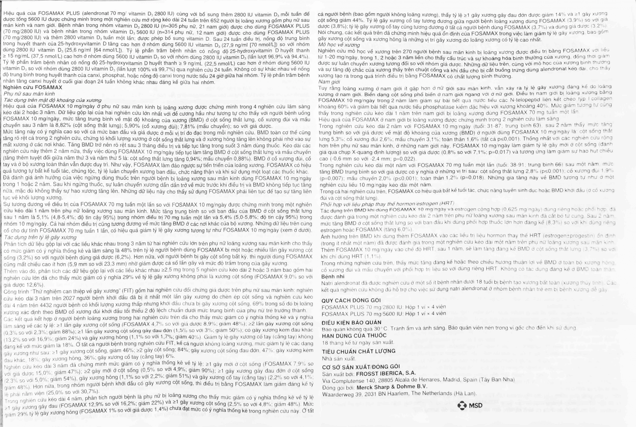 Thuốc Fosamax Plus 70mg/2800IU MSD điều trị loãng xương (1 vỉ x 4 viên)